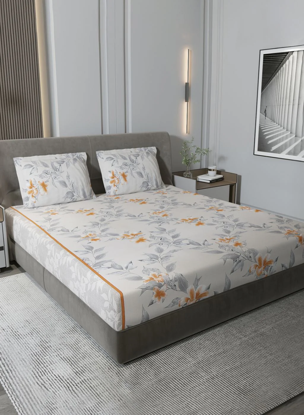 120TC Pure Cotton Queen Bedsheet with 2 Pillow Covers - Image 2