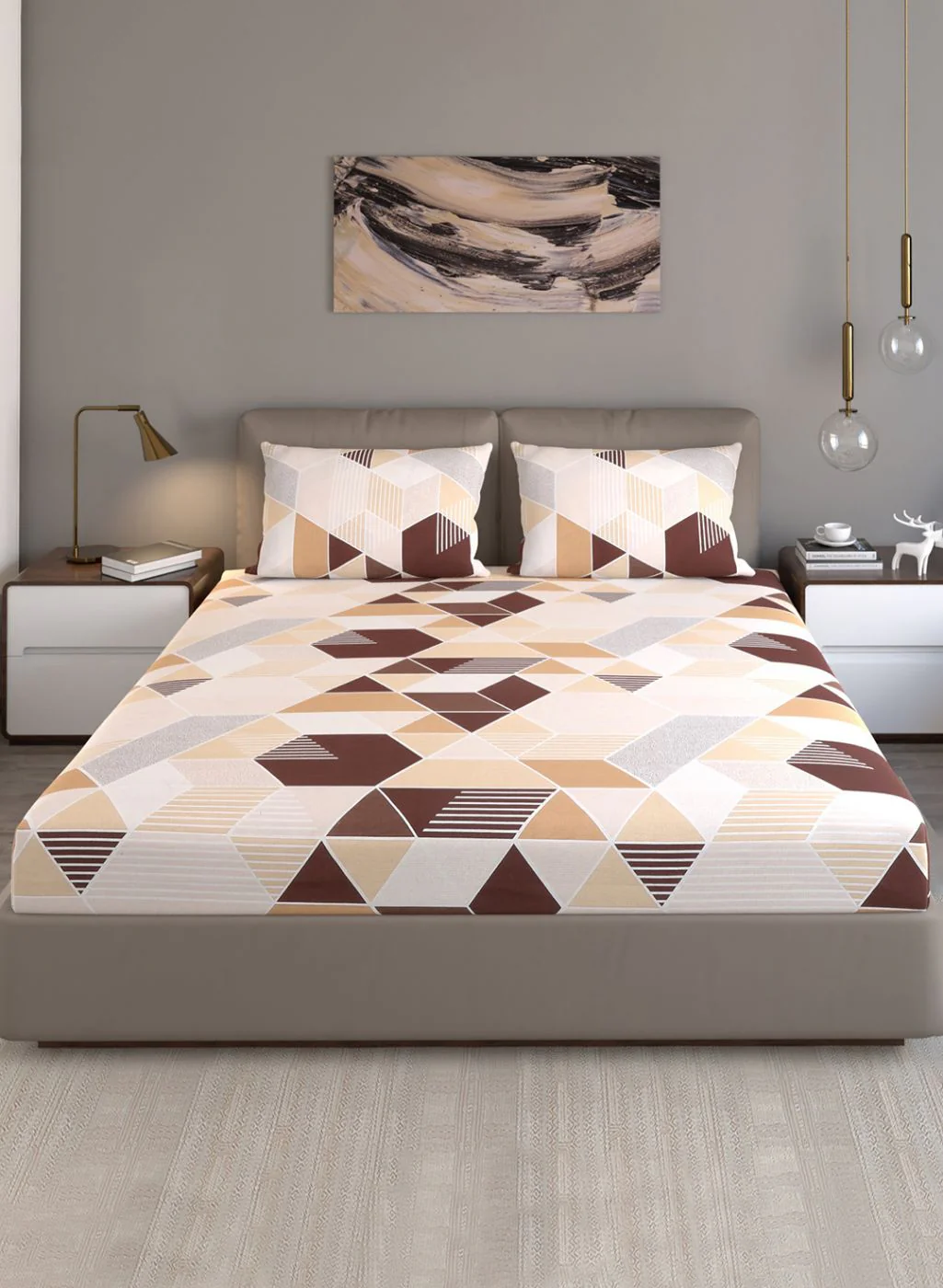 120TC Pure Cotton Queen Bedsheet with 2 Pillow Covers - Image 2