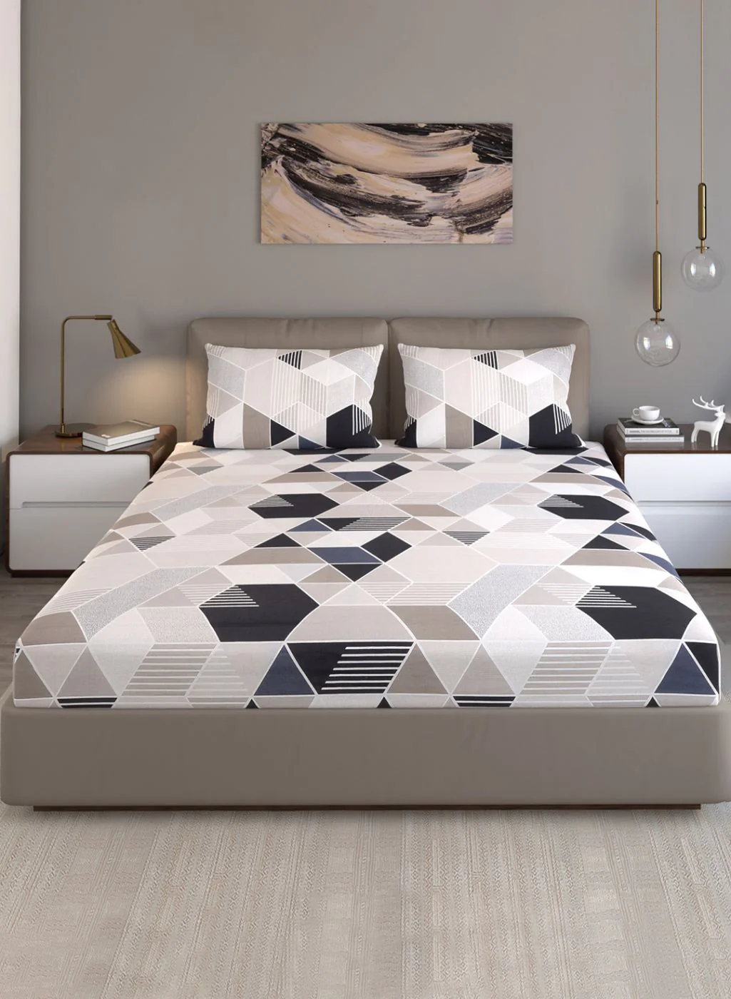120TC Pure Cotton Queen Bedsheet with 2 Pillow Covers - Image 2