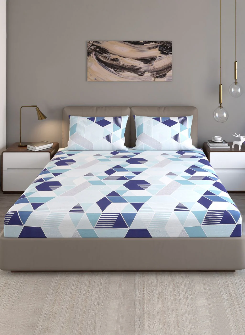 120TC Pure Cotton Queen Bedsheet with 2 Pillow Covers - Image 2