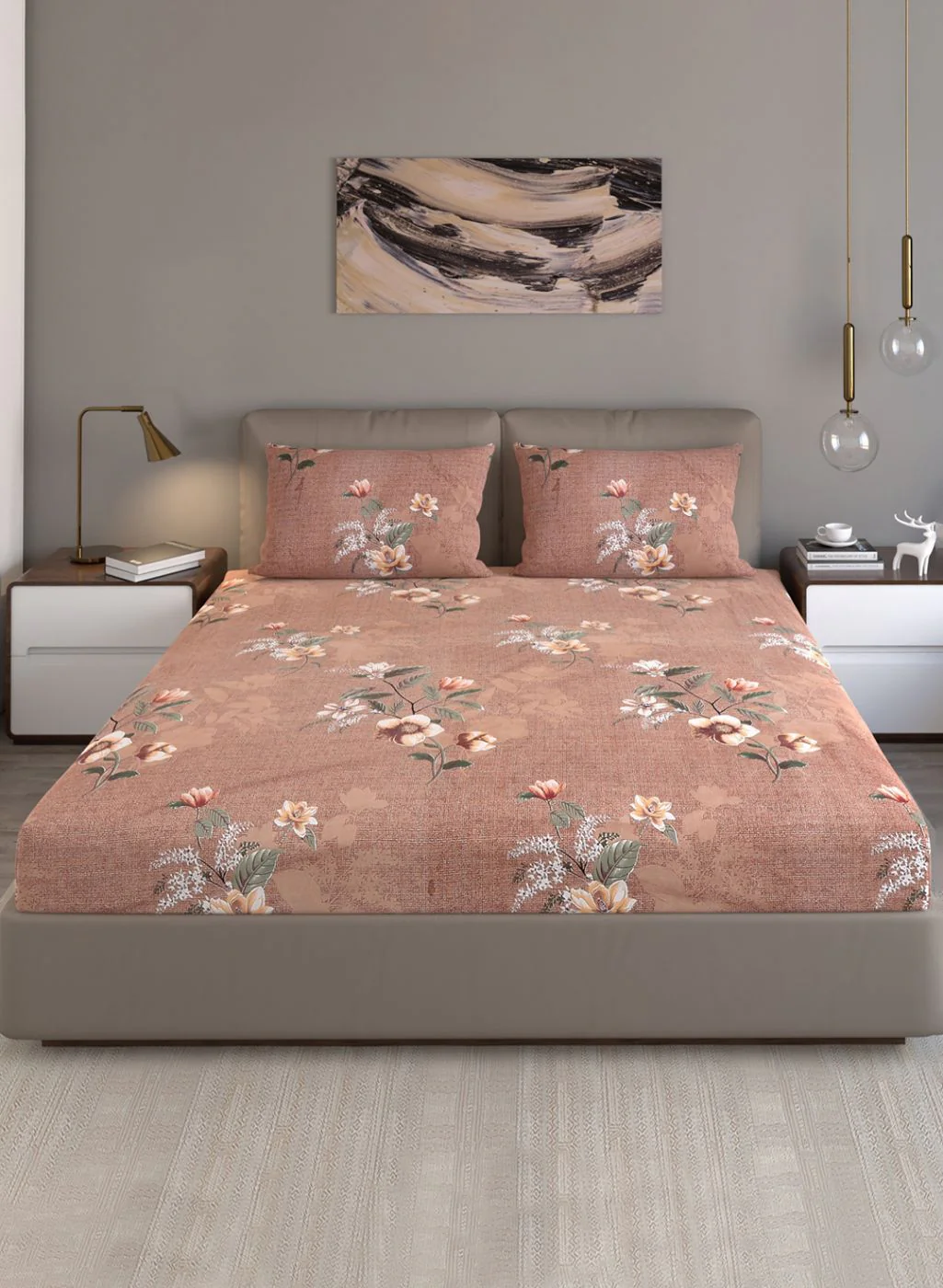 130 GSM Polyester Queen Bedsheet with 2 Pillow Covers - Image 2