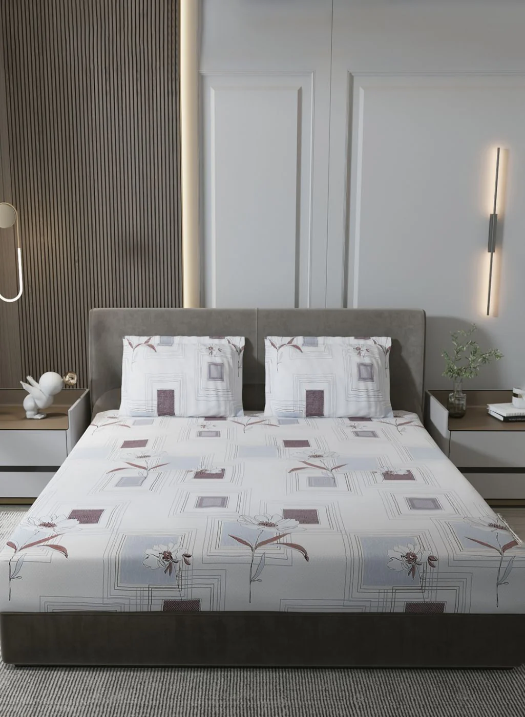 130 GSM Polyester Queen Bedsheet with 2 Pillow Covers - Image 2