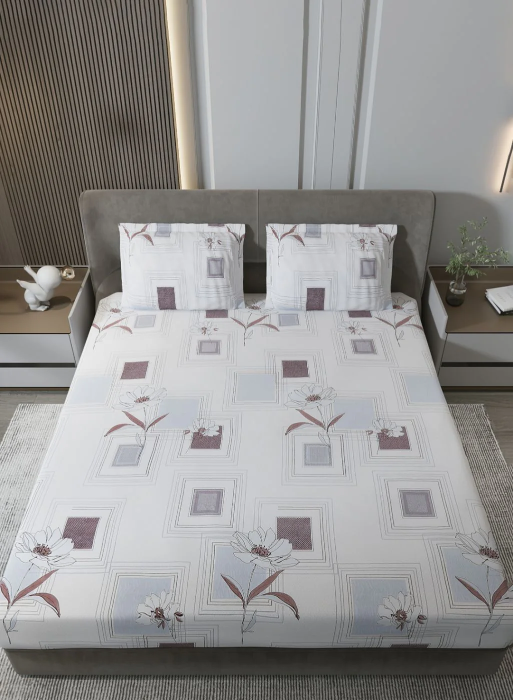 130 GSM Polyester Queen Bedsheet with 2 Pillow Covers - Image 3