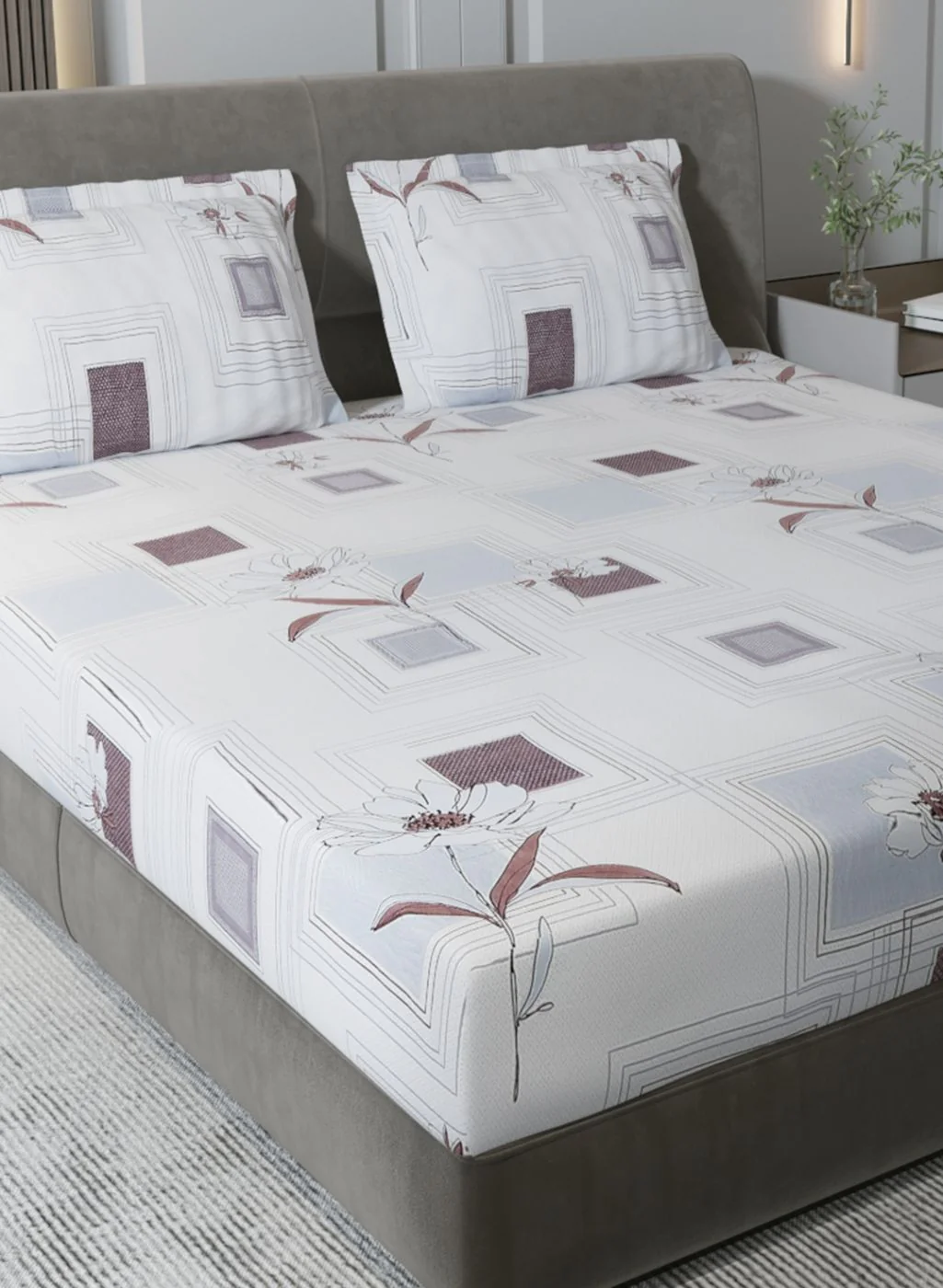 130 GSM Polyester Queen Bedsheet with 2 Pillow Covers - Image 4