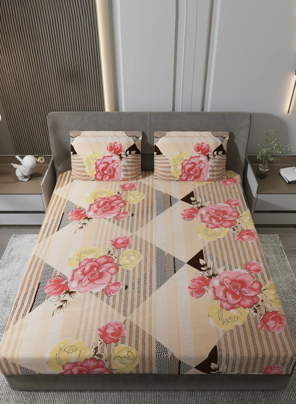 130 GSM Polyester Queen Bedsheet with 2 Pillow Covers - Image 3