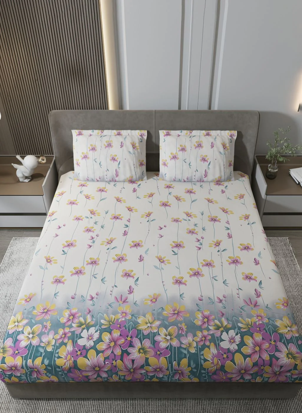 130 GSM Polyester Queen Bedsheet with 2 Pillow Covers - Image 3