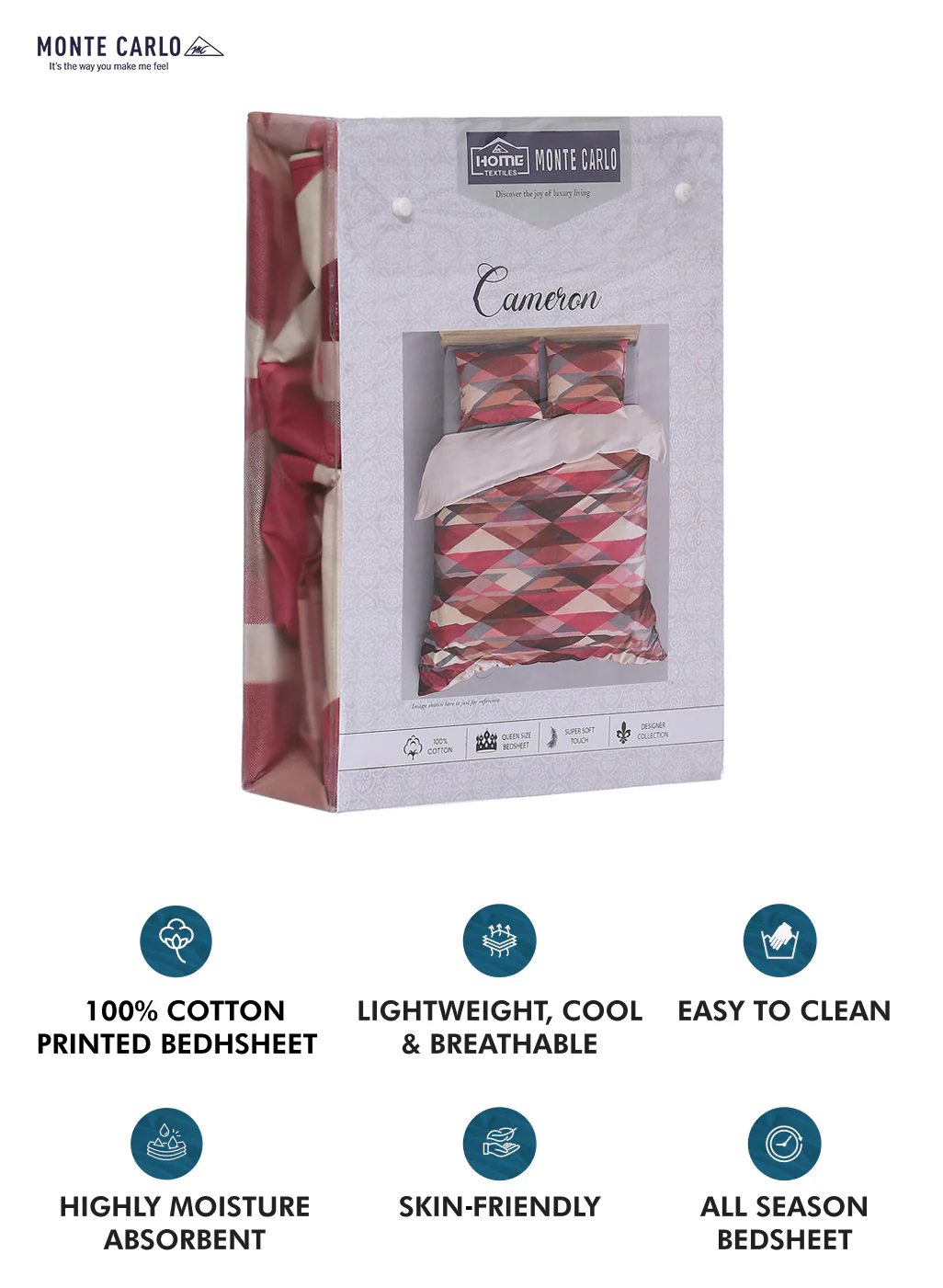 140TC Pure Cotton Queen Bedsheet with 2 Pillow Covers - Image 9