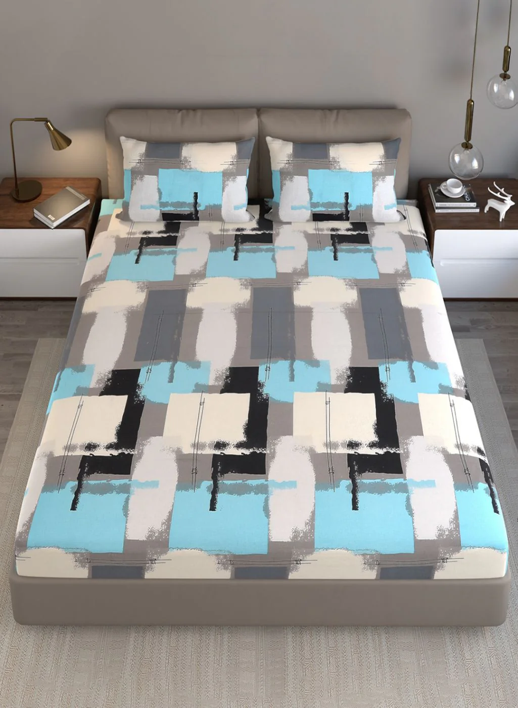 140TC Pure Cotton Queen Bedsheet with 2 Pillow Covers - Image 3
