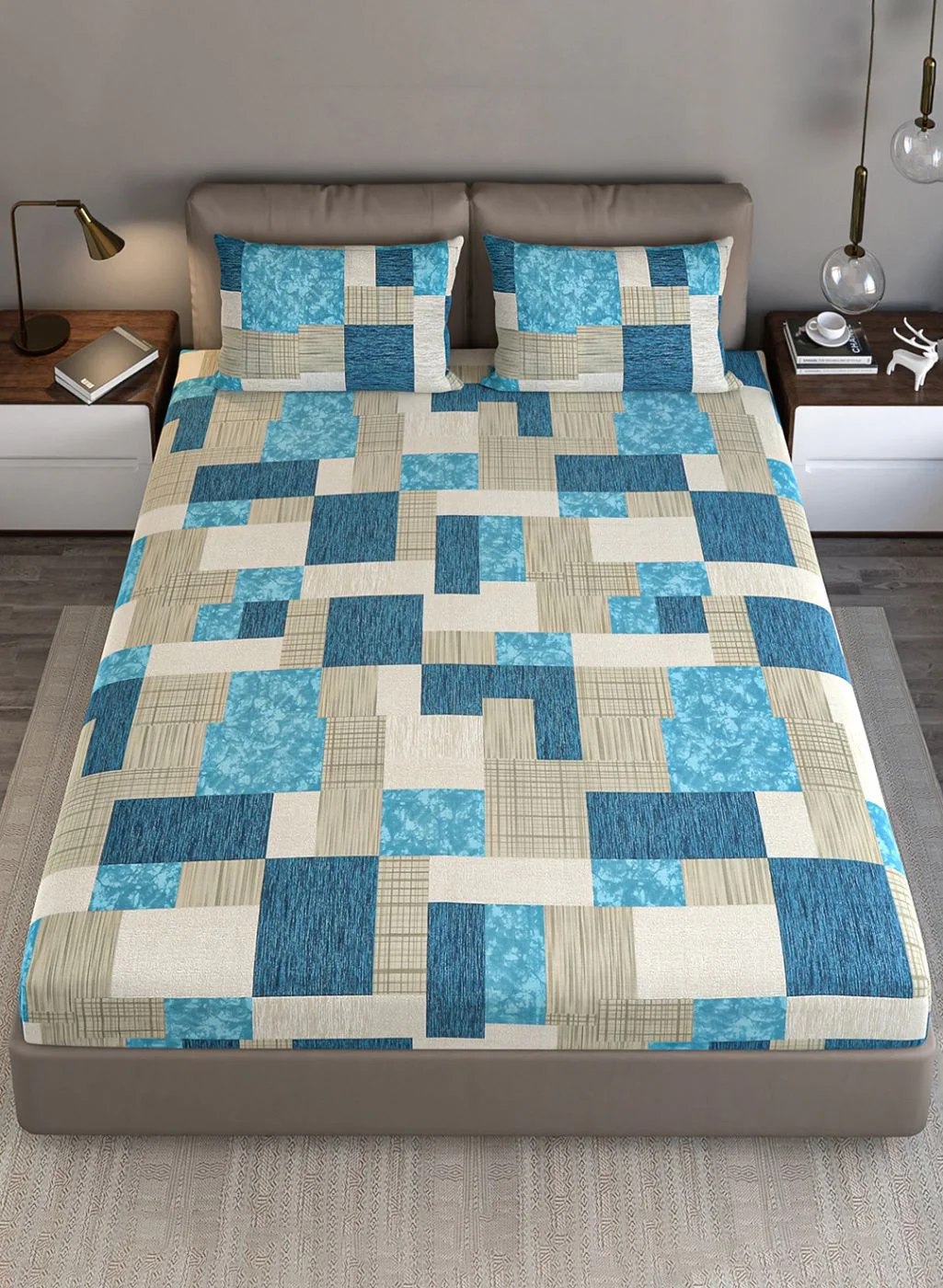 140TC Pure Cotton Queen Bedsheet with 2 Pillow Covers - Image 3