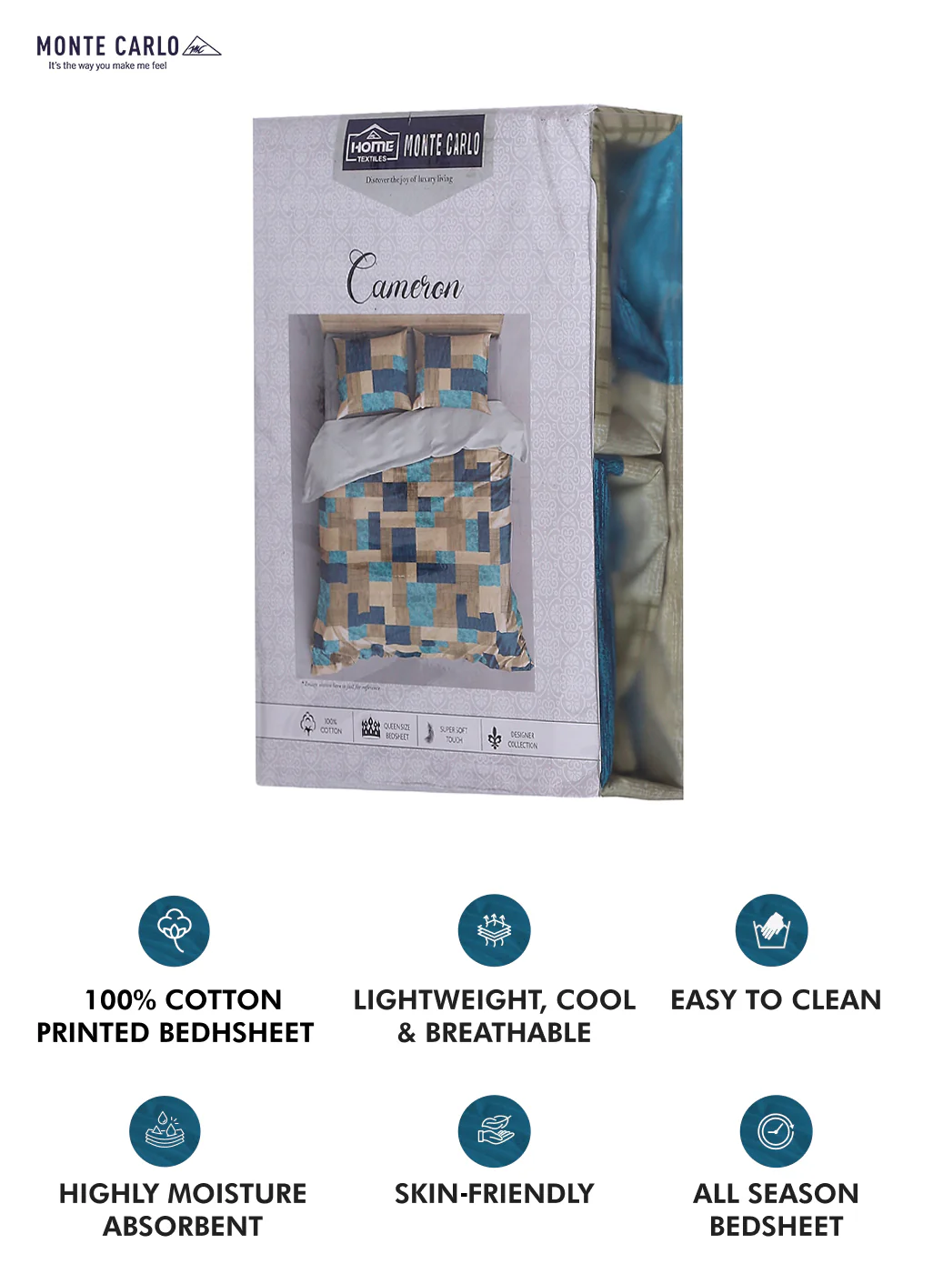 140TC Pure Cotton Queen Bedsheet with 2 Pillow Covers - Image 9