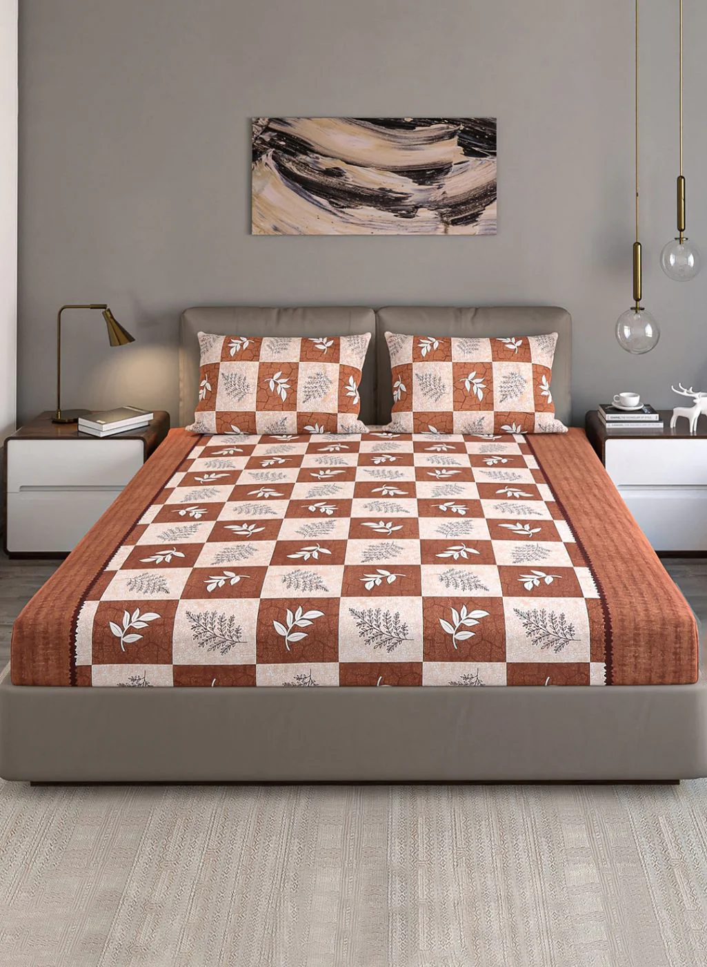 140TC Pure Cotton Queen Bedsheet with 2 Pillow Covers - Image 2