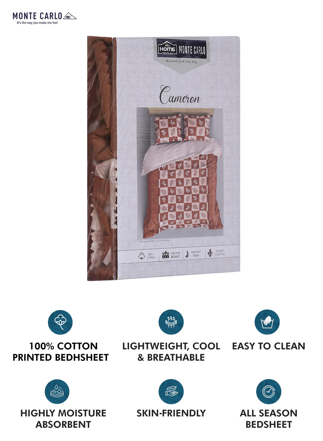 140TC Pure Cotton Queen Bedsheet with 2 Pillow Covers - Image 9