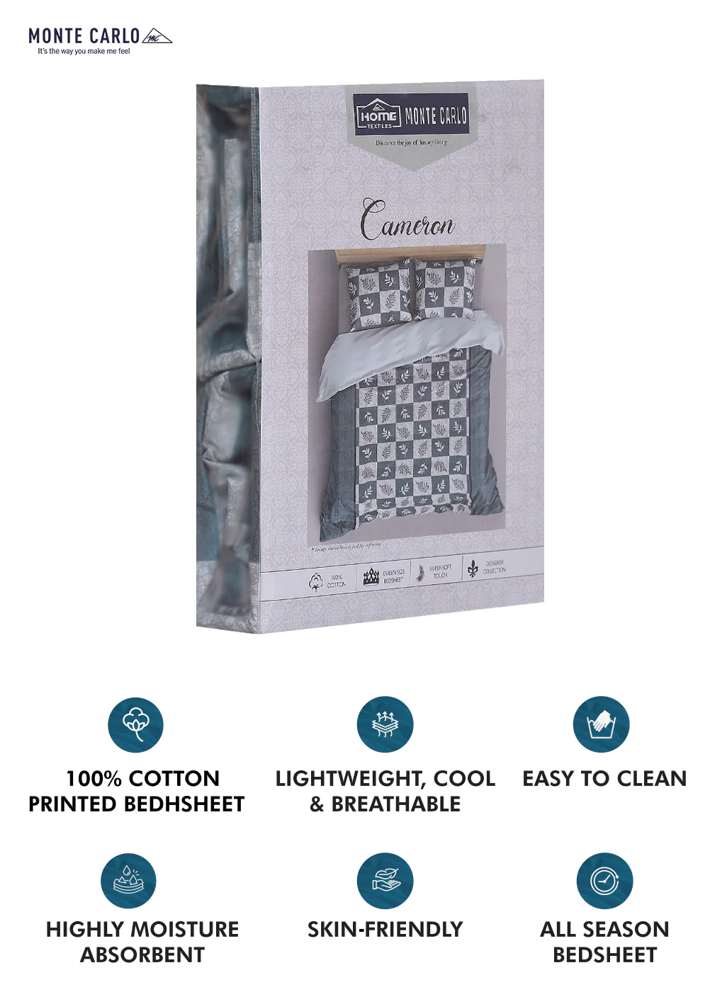 140TC Pure Cotton Queen Bedsheet with 2 Pillow Covers - Image 9