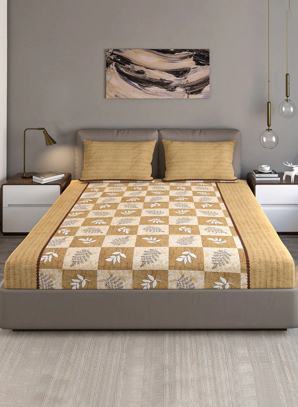 140TC Pure Cotton Queen Bedsheet with 2 Pillow Covers - Image 2