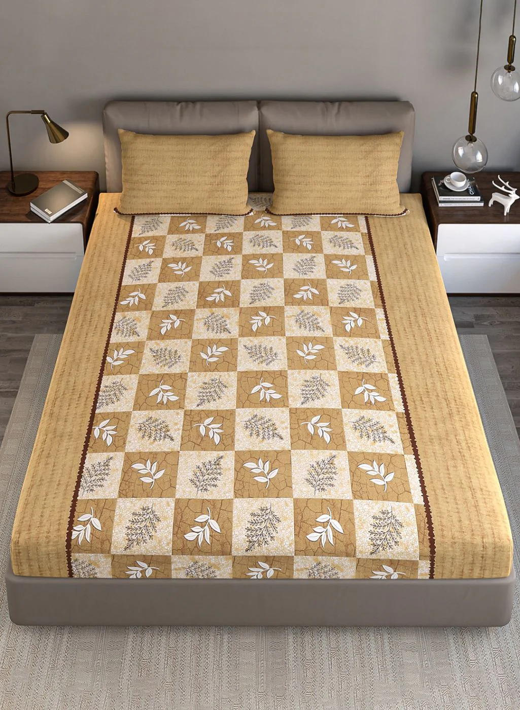 140TC Pure Cotton Queen Bedsheet with 2 Pillow Covers - Image 3