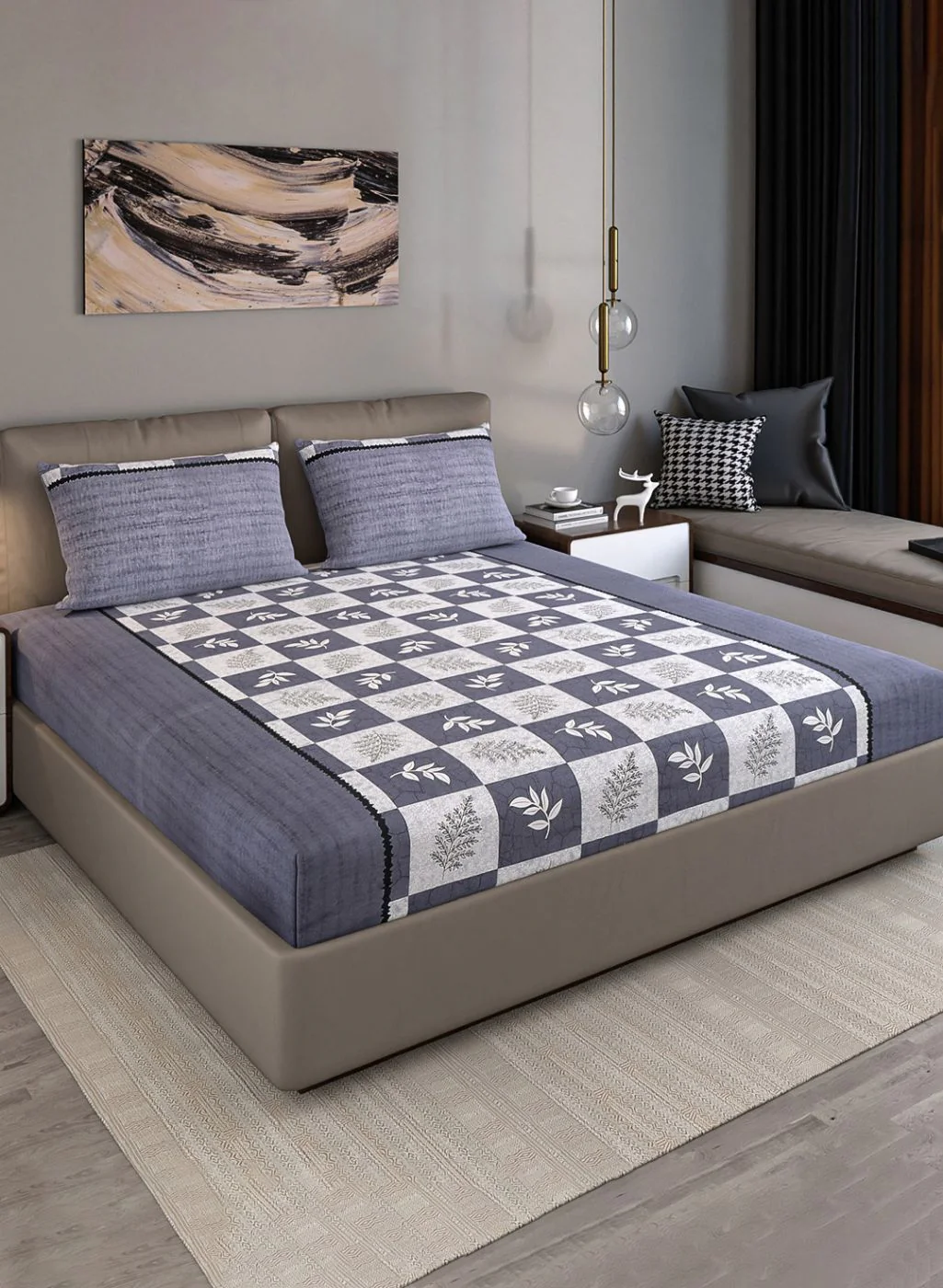 140TC Pure Cotton Queen Bedsheet with 2 Pillow Covers - Image 2