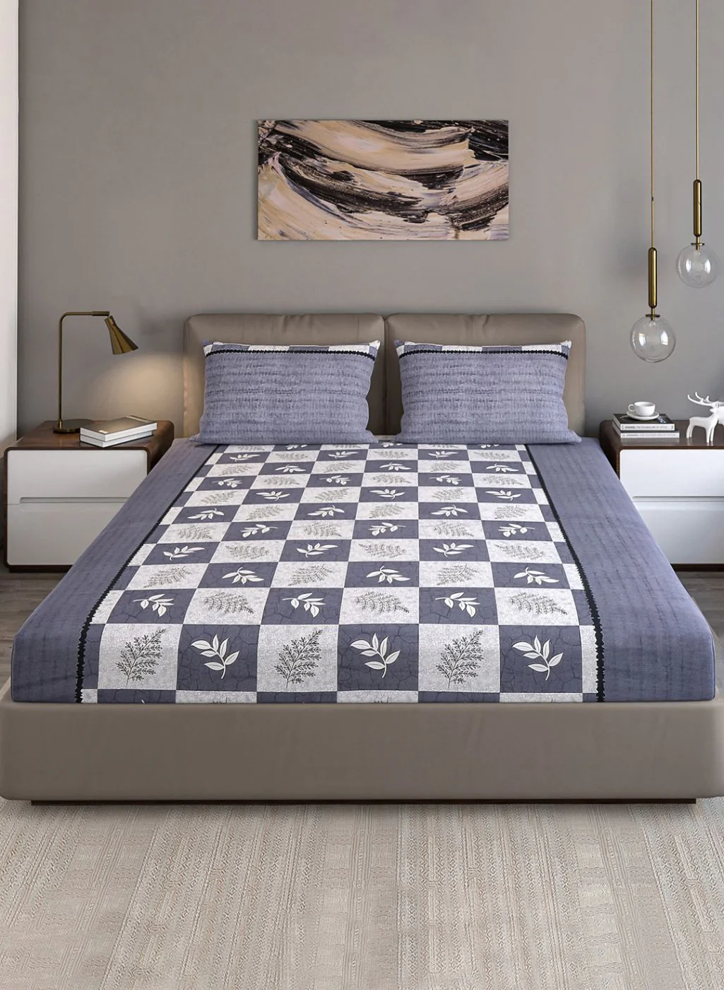140TC Pure Cotton Queen Bedsheet with 2 Pillow Covers - Image 3