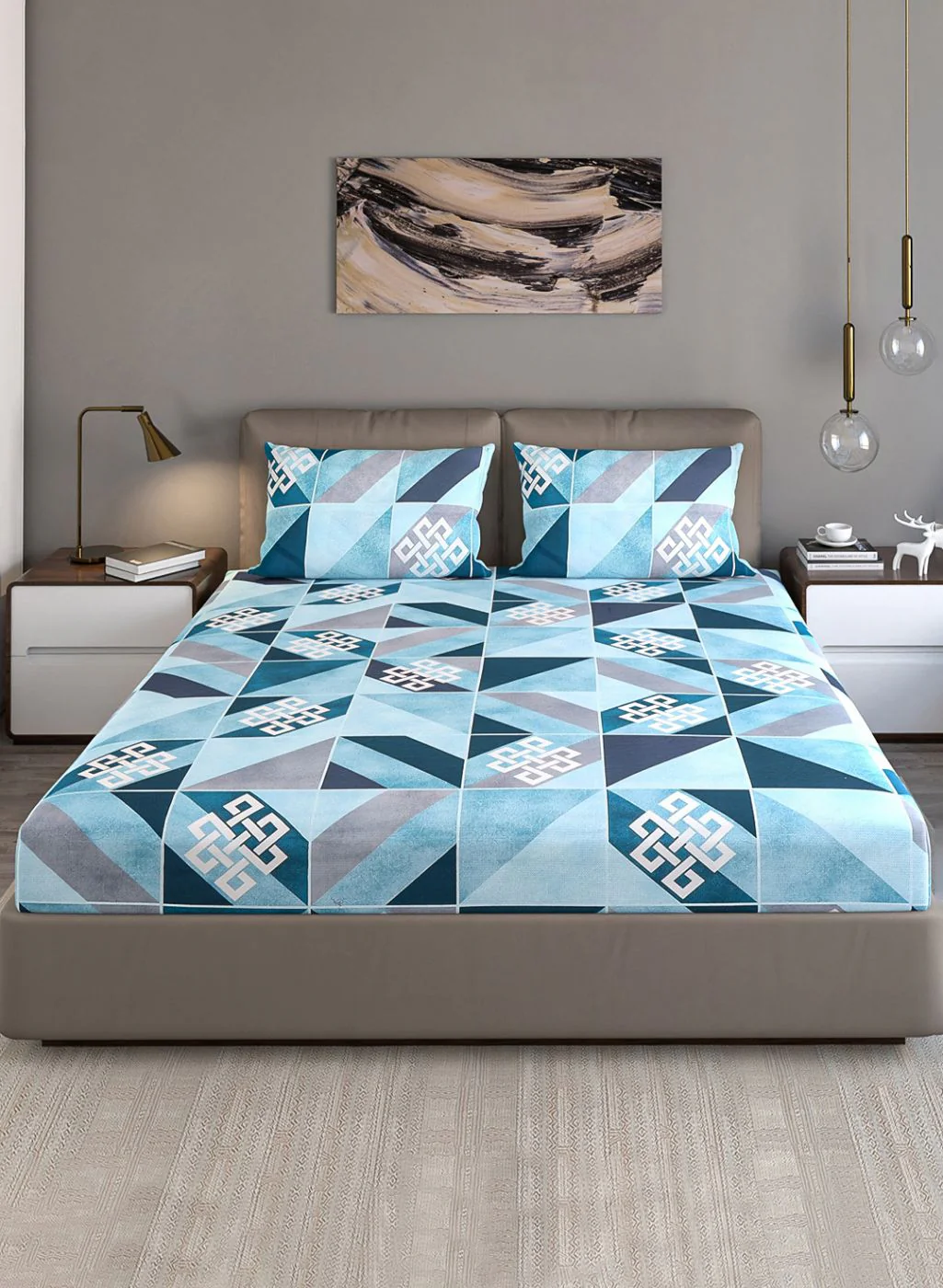 140TC Pure Cotton Queen Bedsheet with 2 Pillow Covers - Image 3