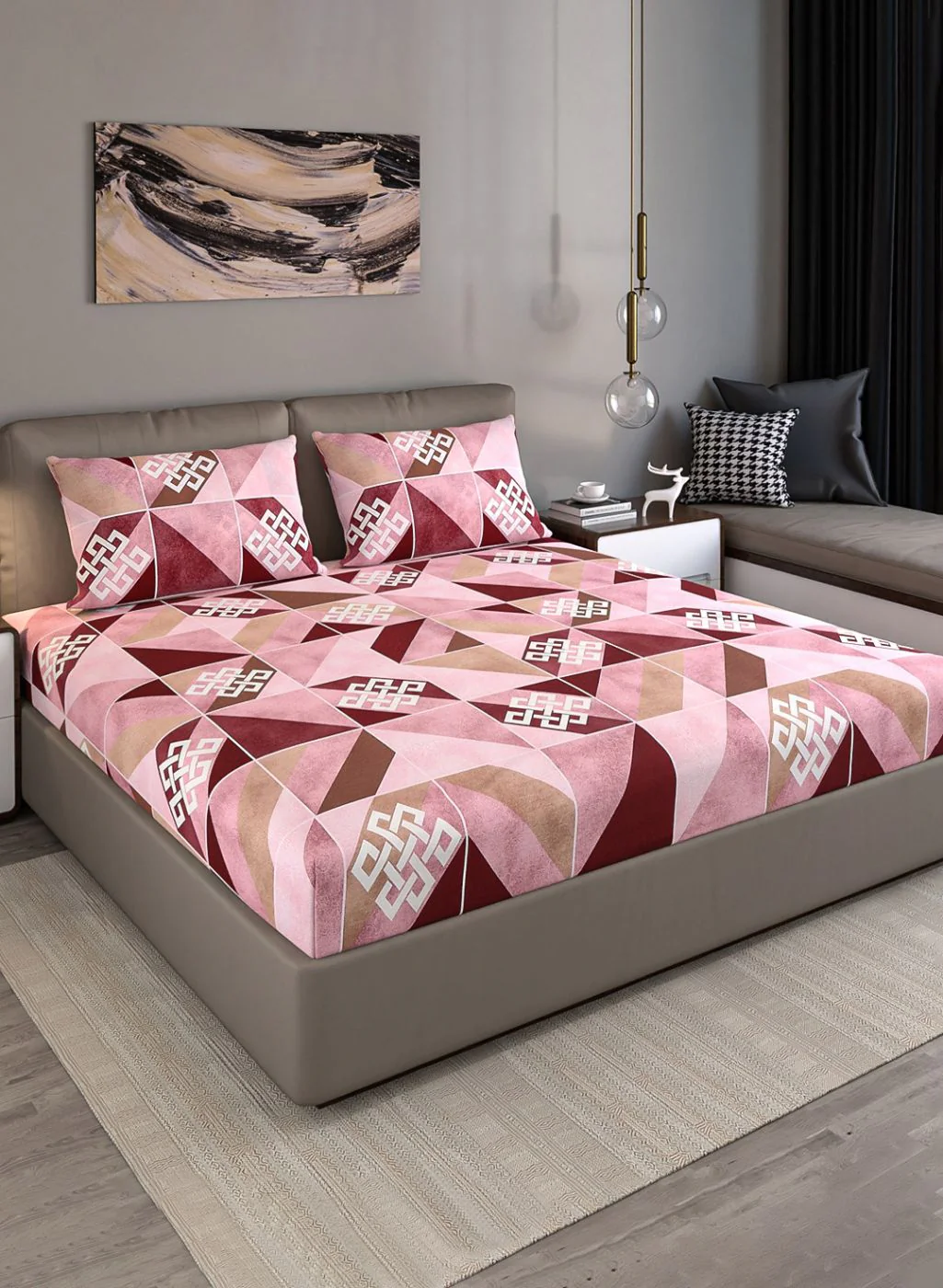 140TC Pure Cotton Queen Bedsheet with 2 Pillow Covers - Image 2