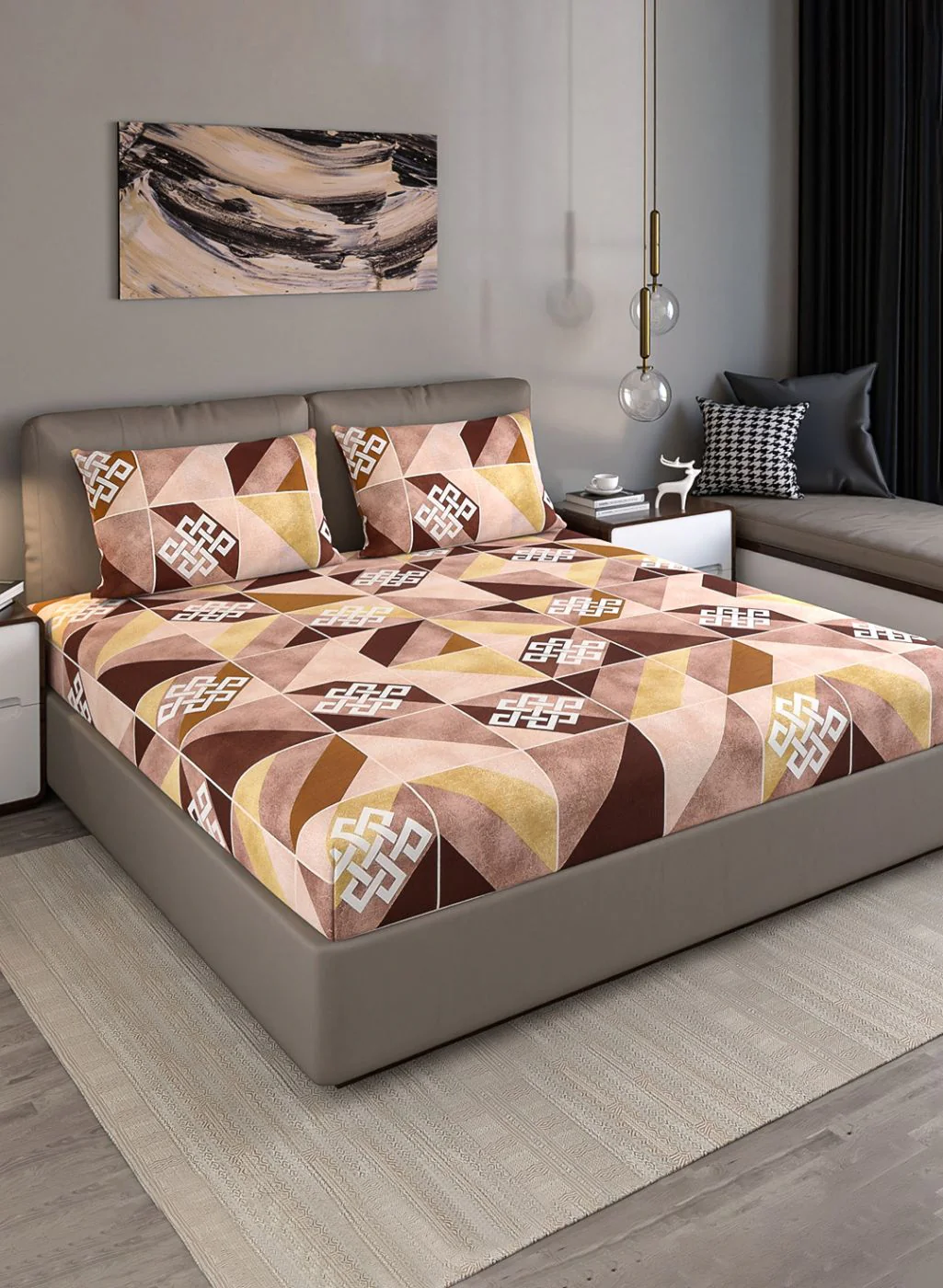 140TC Pure Cotton Queen Bedsheet with 2 Pillow Covers - Image 2