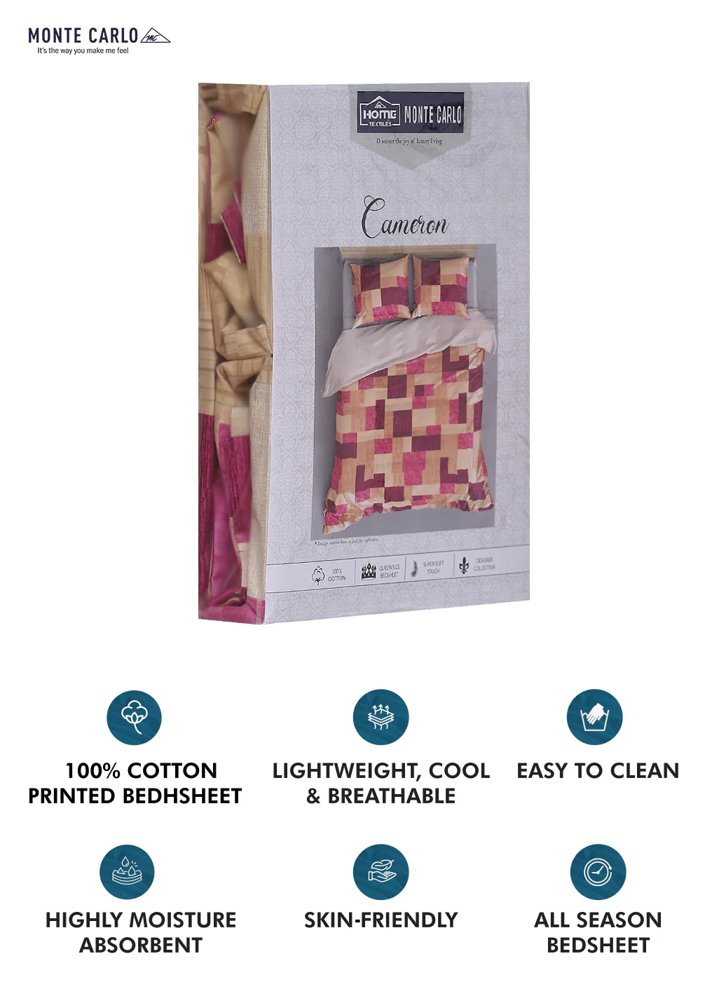 140TC Pure Cotton Queen Bedsheet with 2 Pillow Covers - Image 10