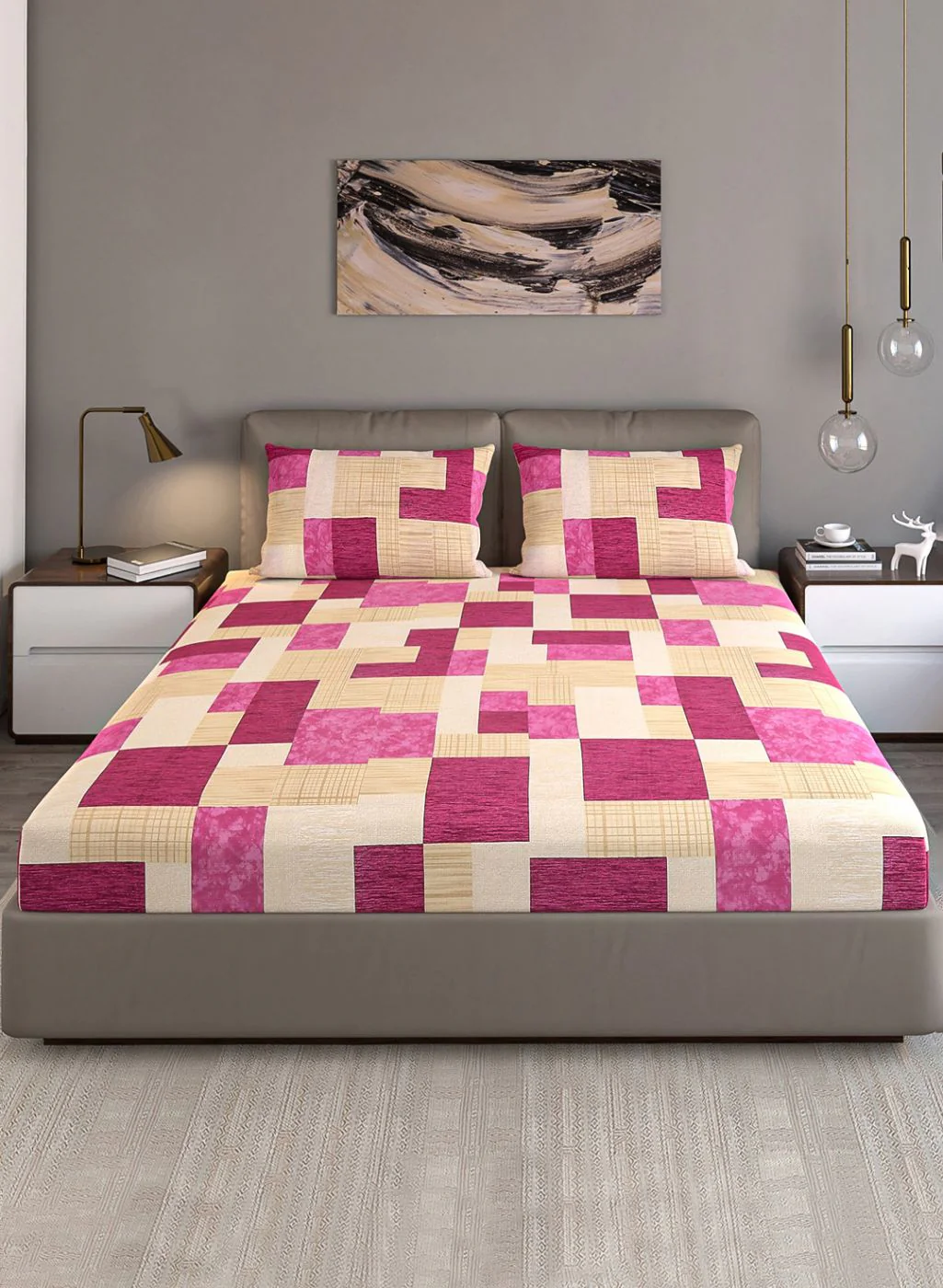 140TC Pure Cotton Queen Bedsheet with 2 Pillow Covers - Image 3