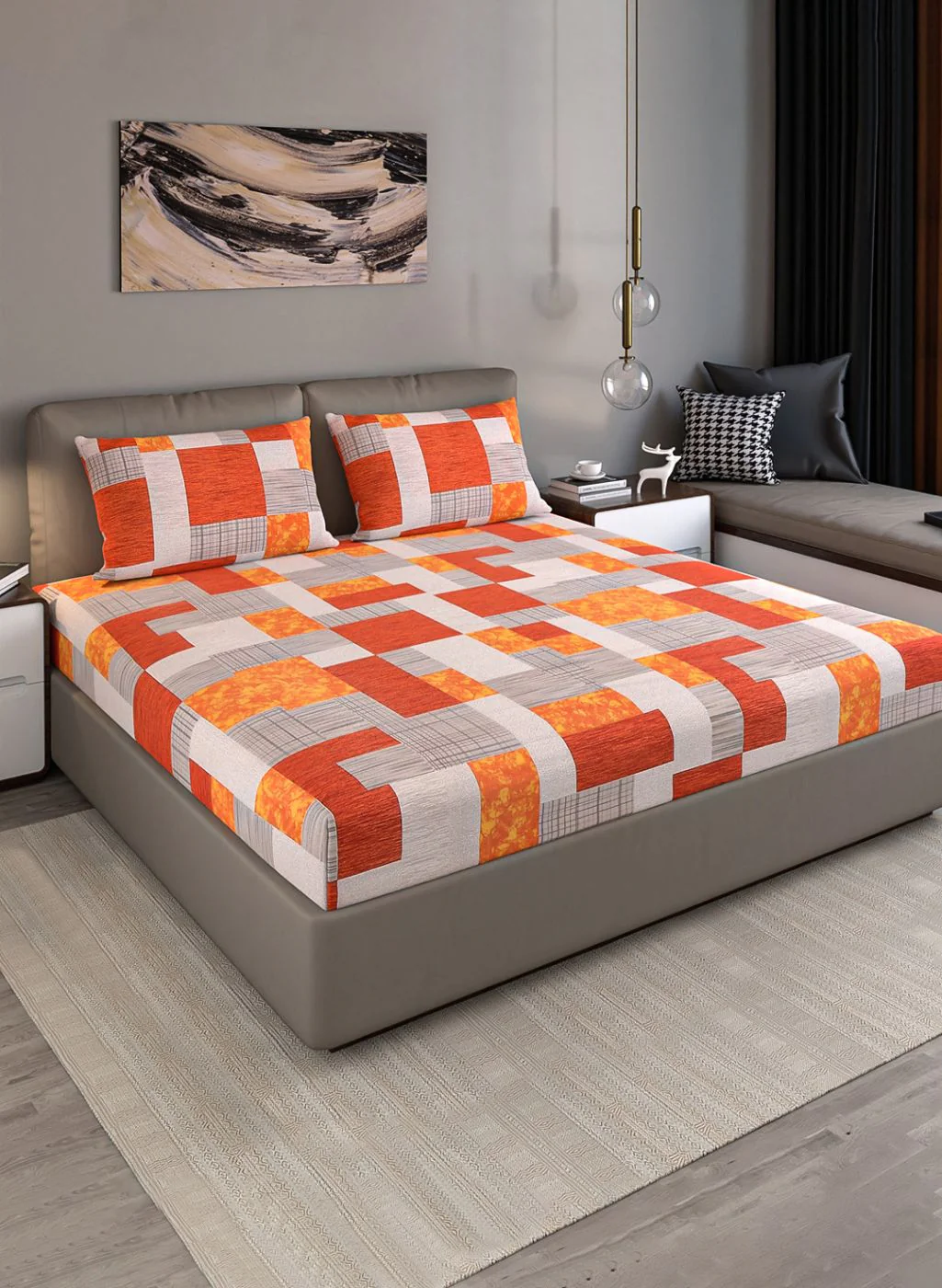 140TC Pure Cotton Queen Bedsheet with 2 Pillow Covers - Image 2