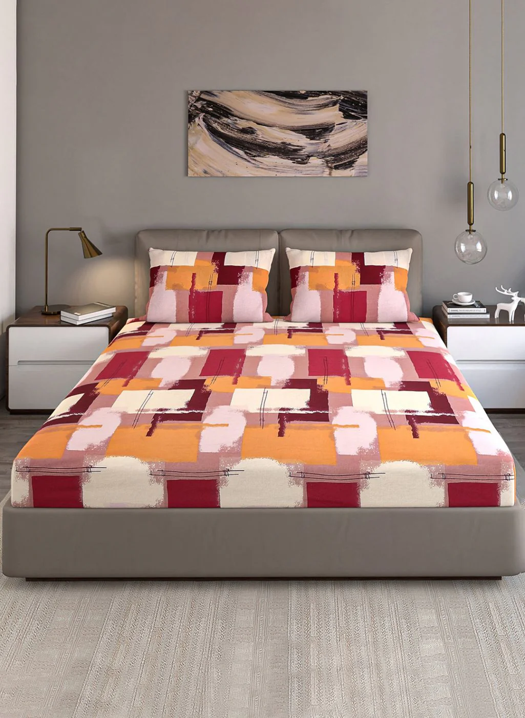 140TC Pure Cotton Queen Bedsheet with 2 Pillow Covers - Image 3