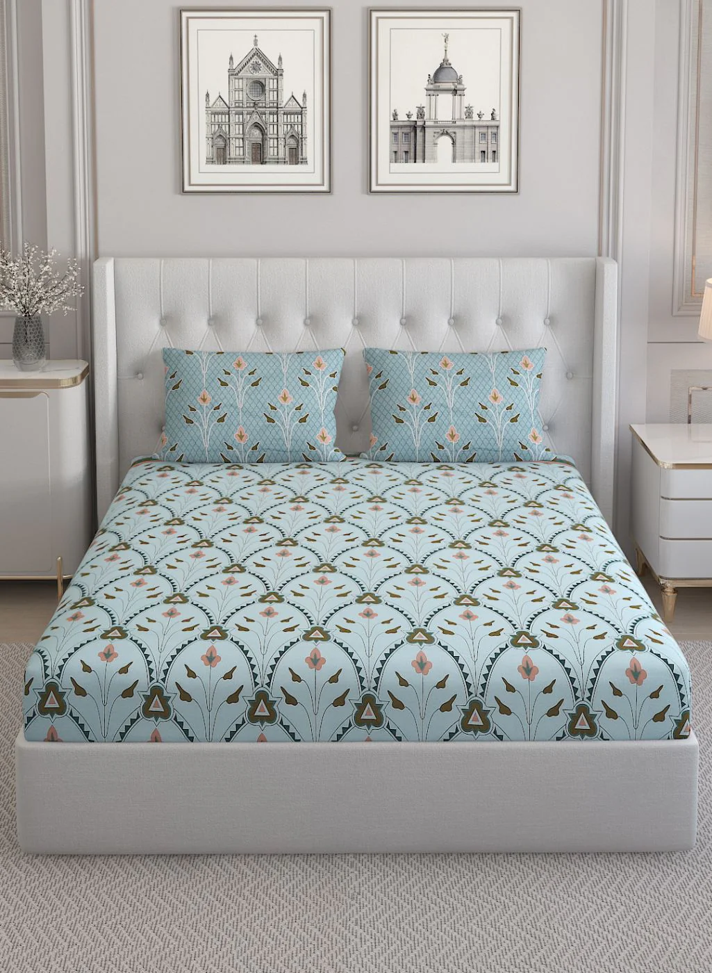 144TC Pure Cotton King Bedsheet with 2 Pillow Covers - Image 2