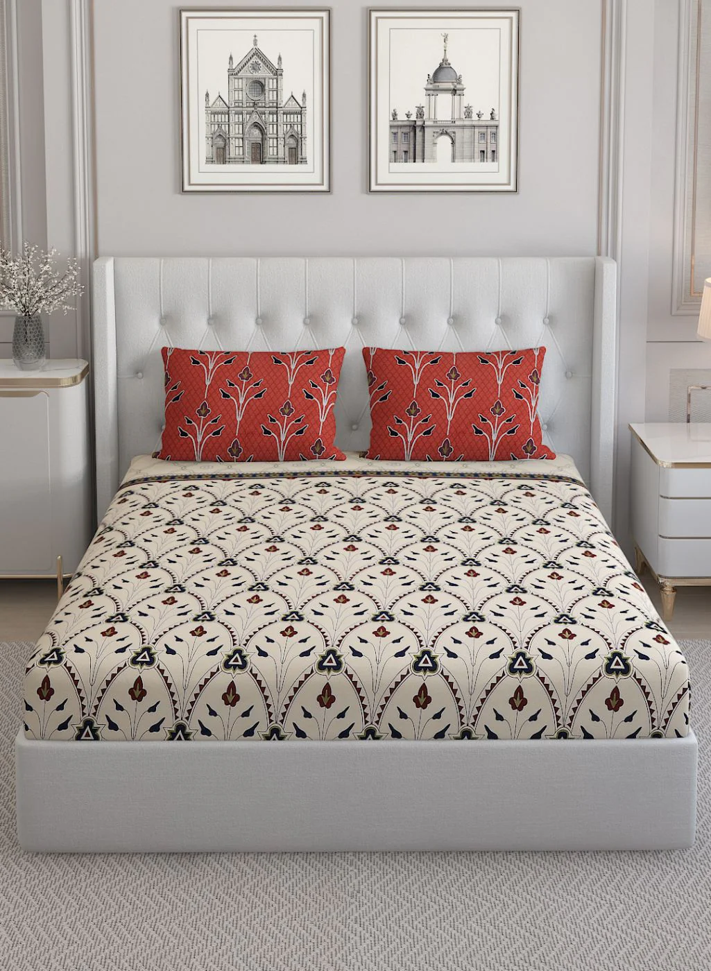 144TC Pure Cotton King Bedsheet with 2 Pillow Covers - Image 2