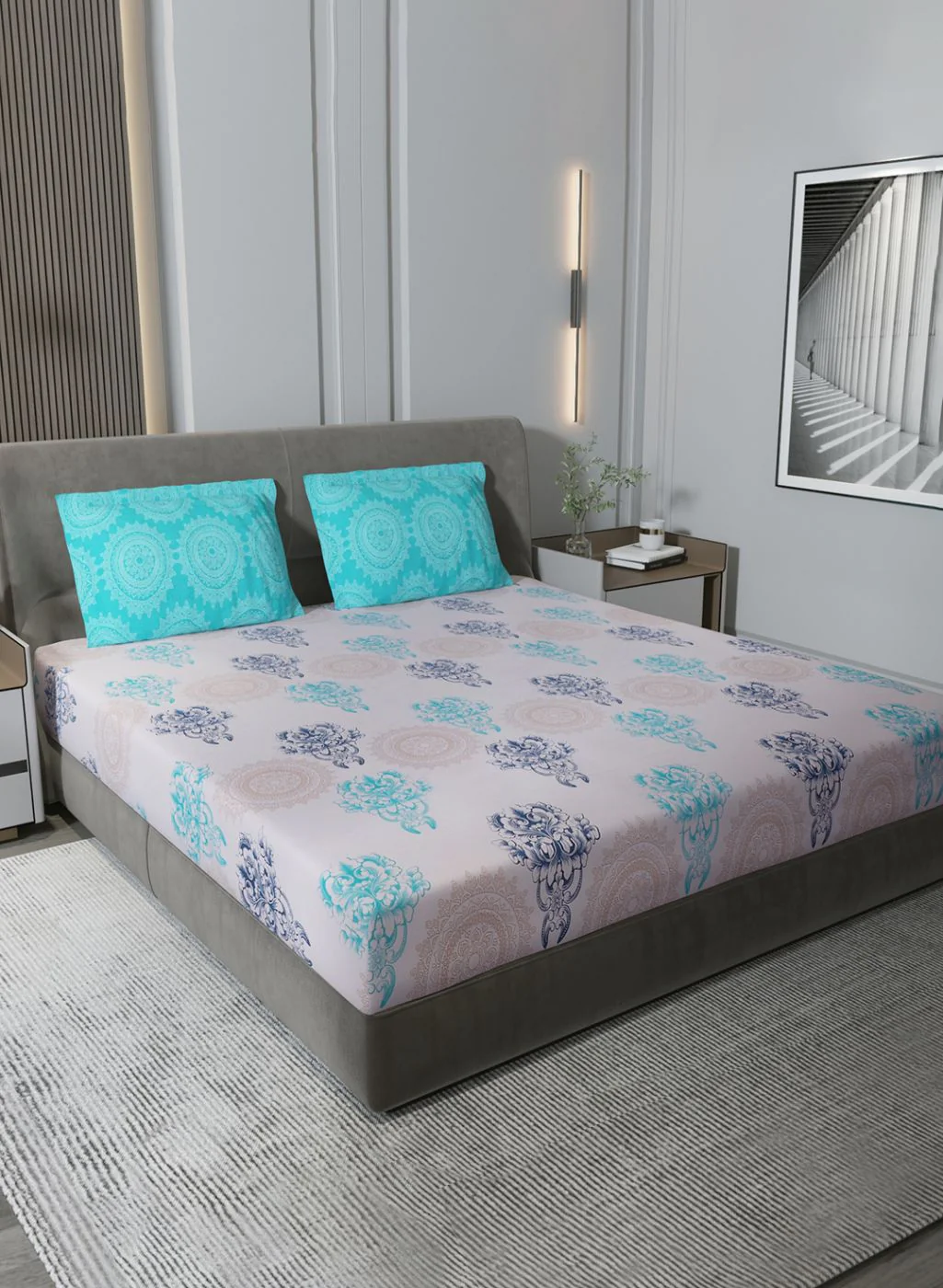 144TC Pure Cotton King Bedsheet with 2 Pillow Covers - Image 2