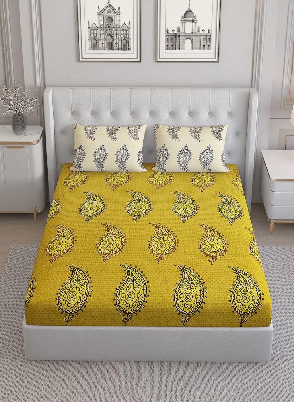 144TC Pure Cotton King Bedsheet with 2 Pillow Covers - Image 3