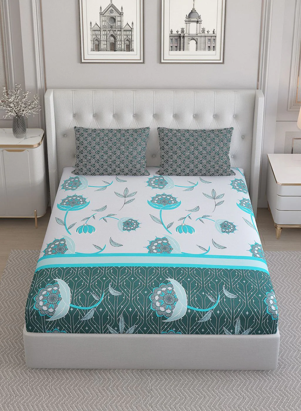 144TC Pure Cotton King Bedsheet with 2 Pillow Covers - Image 4