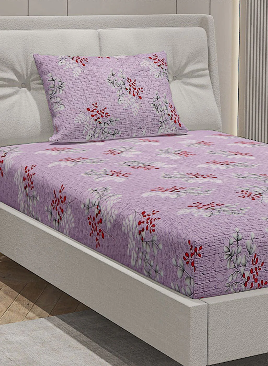 144TC Pure Cotton Single Bedsheet with 1 Pillow Covers - Image 4