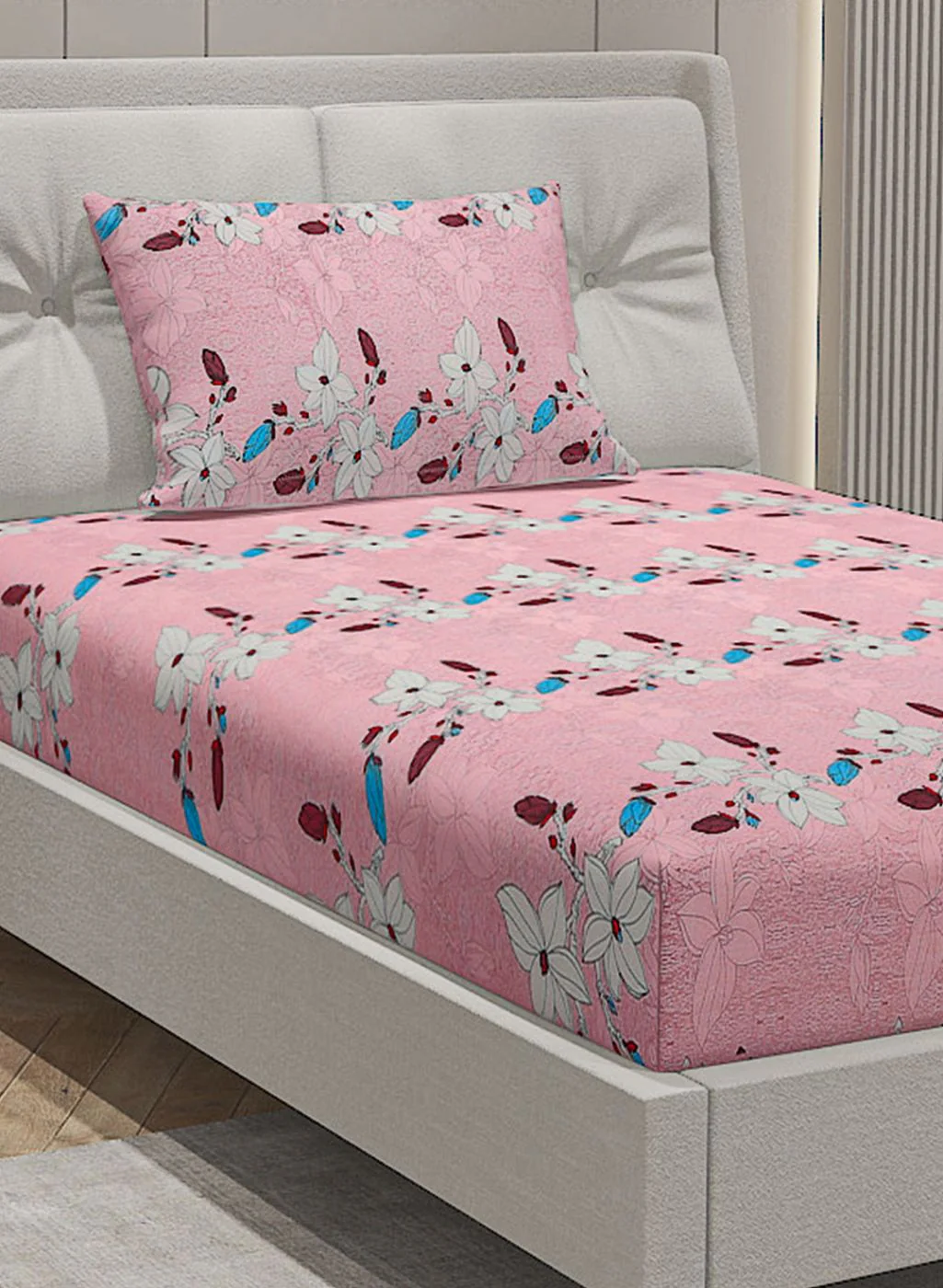 144TC Pure Cotton Single Bedsheet with 1 Pillow Covers - Image 4