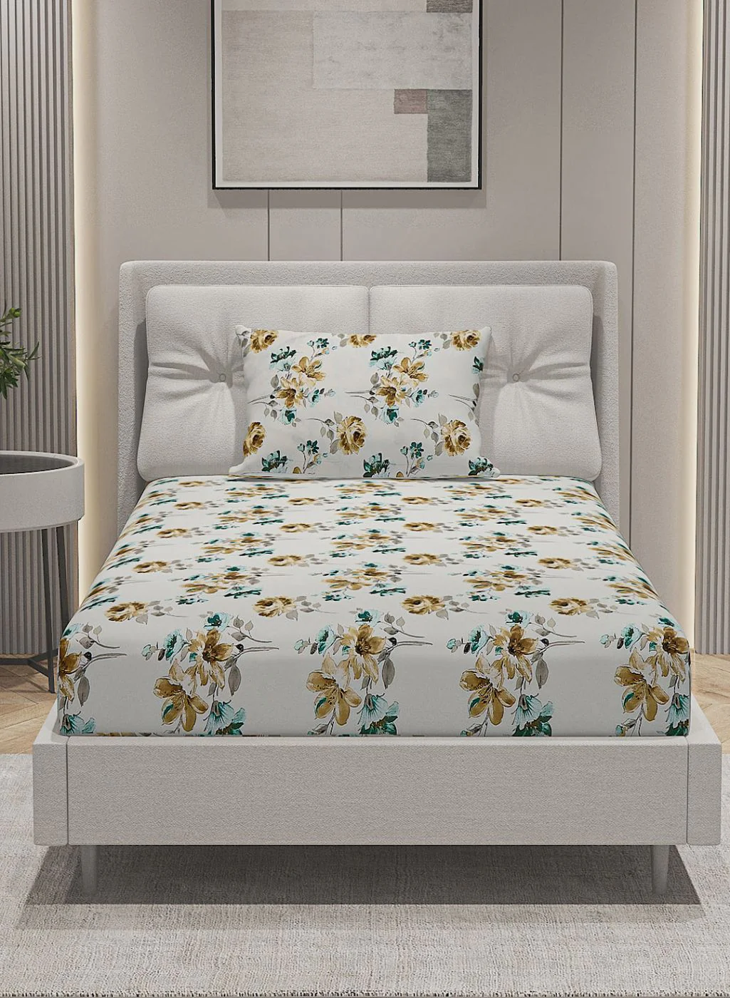 144TC Pure Cotton Single Bedsheet with 1 Pillow Covers - Image 2