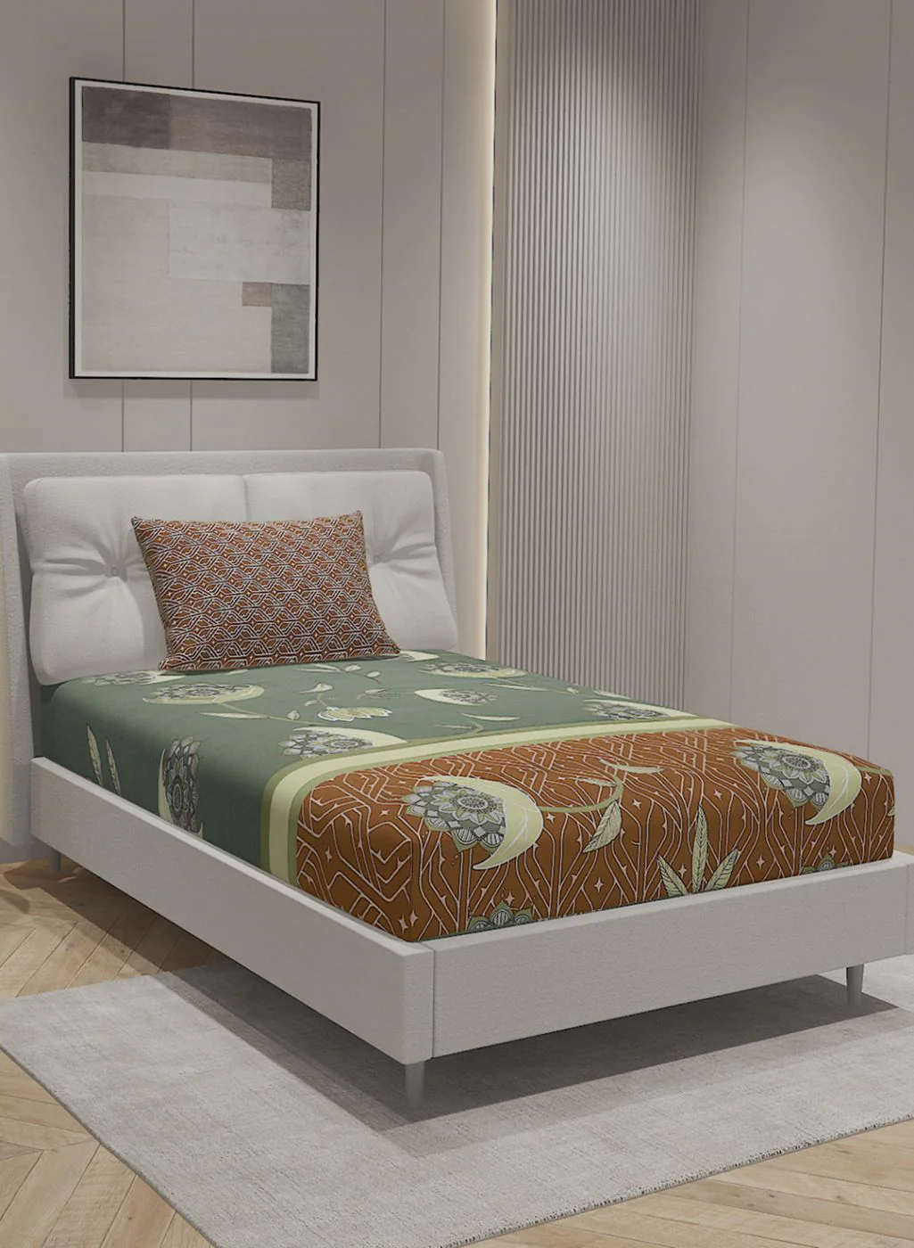 144TC Pure Cotton Single Bedsheet with 1 Pillow Covers - Image 2