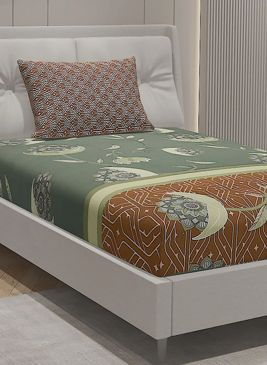 144TC Pure Cotton Single Bedsheet with 1 Pillow Covers - Image 4