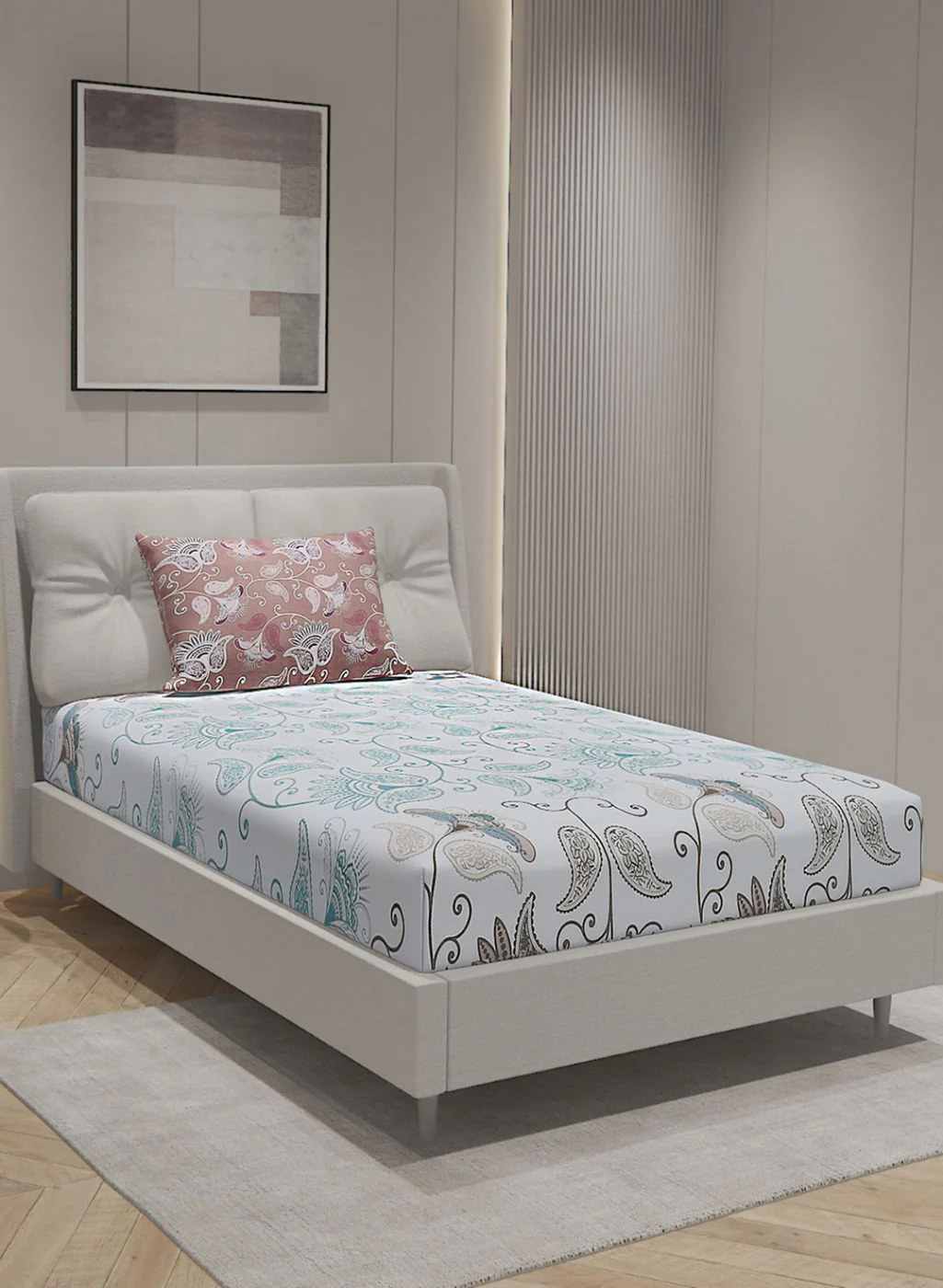 144TC Pure Cotton Single Bedsheet with 1 Pillow Covers - Image 2