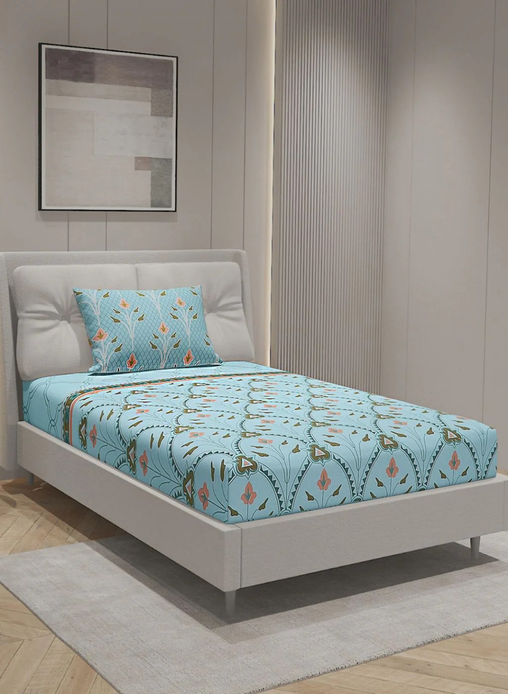 144TC Pure Cotton Single Bedsheet with 1 Pillow Covers - Image 2