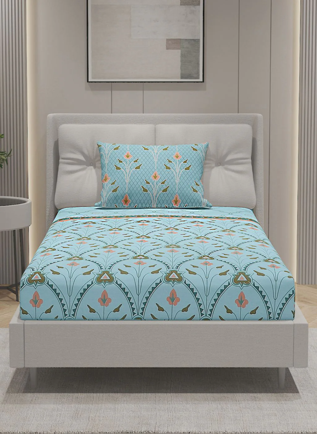 144TC Pure Cotton Single Bedsheet with 1 Pillow Covers - Image 3