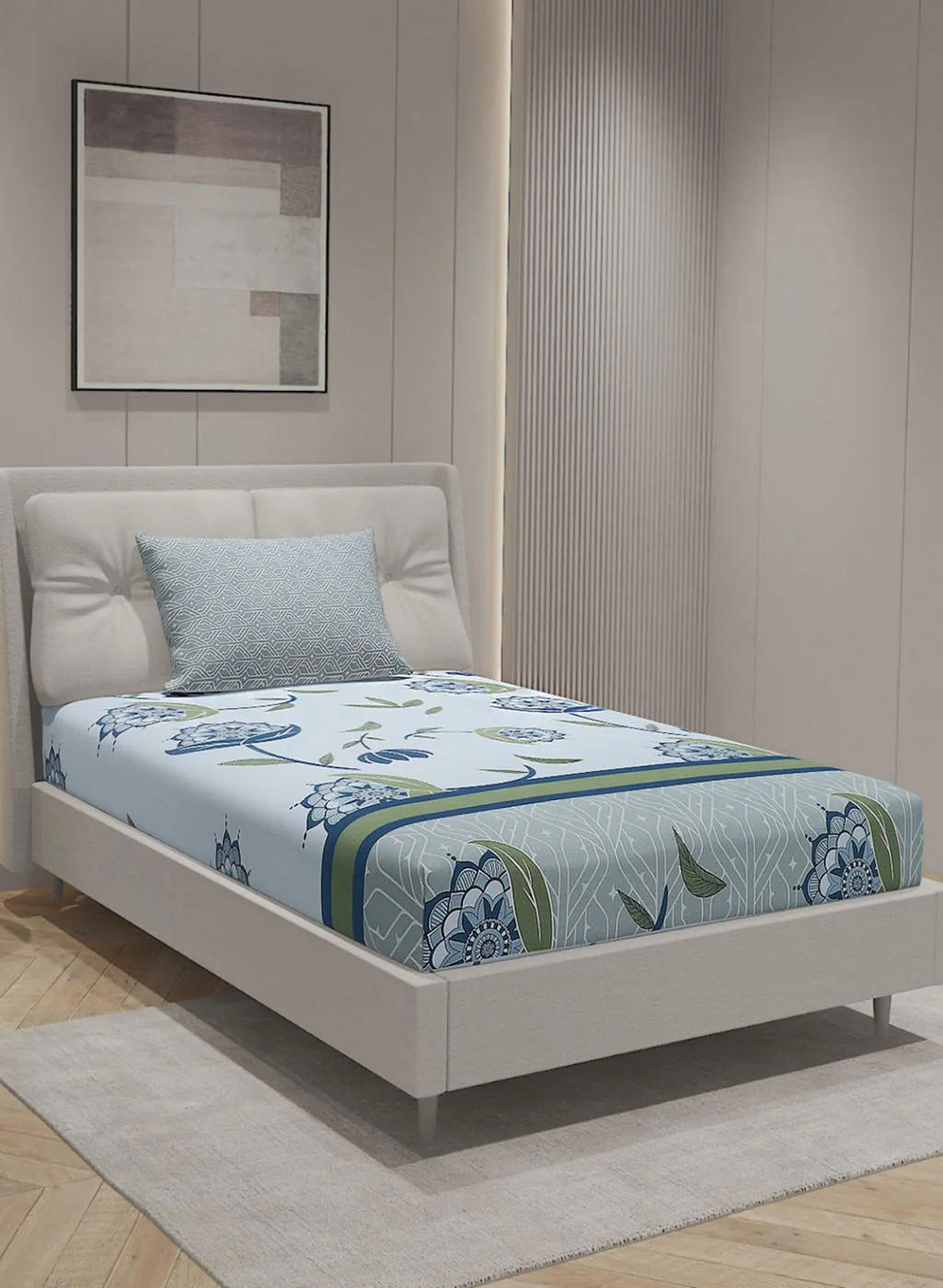 144TC Pure Cotton Single Bedsheet with 1 Pillow Covers - Image 2