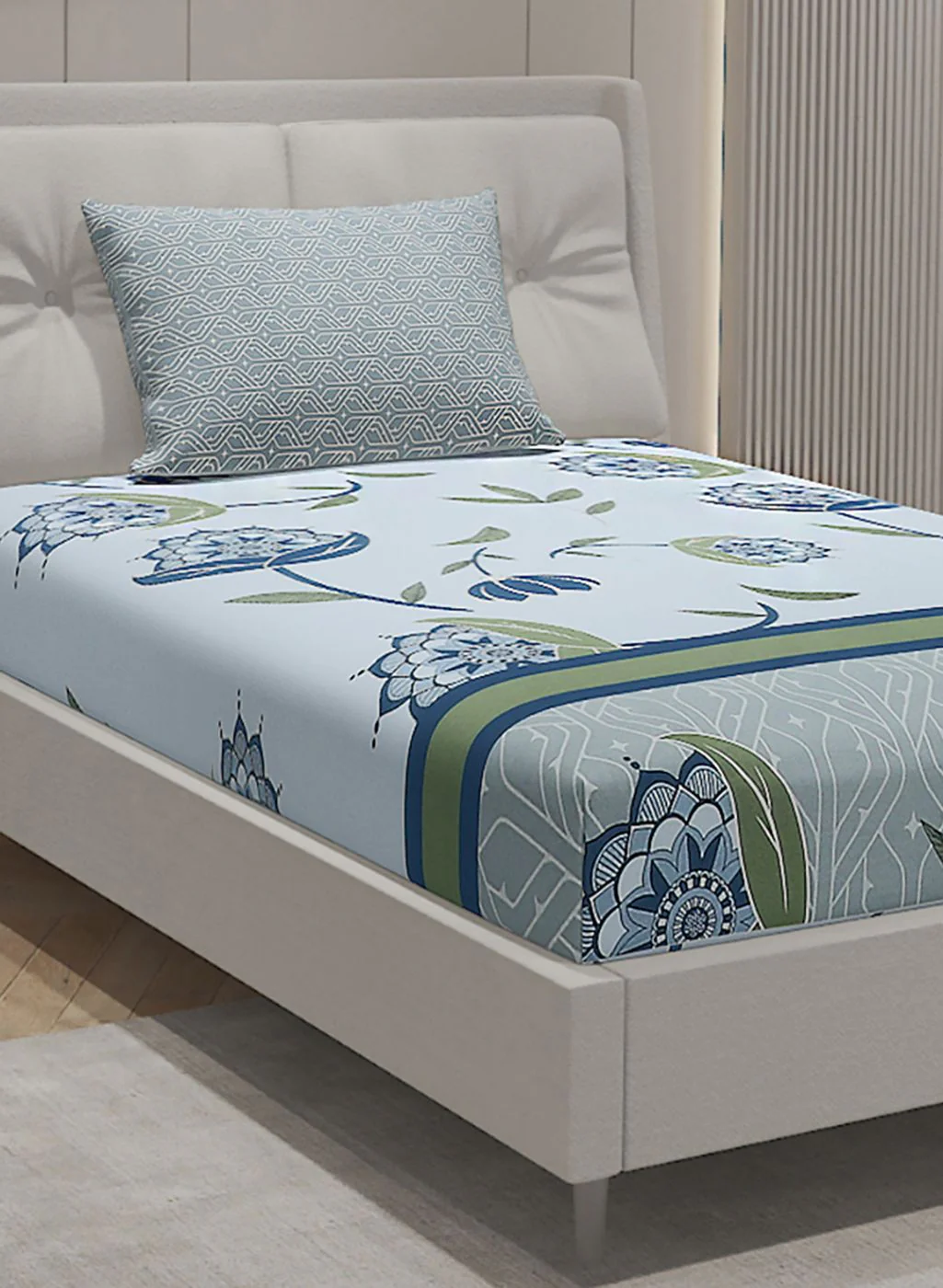 144TC Pure Cotton Single Bedsheet with 1 Pillow Covers - Image 4