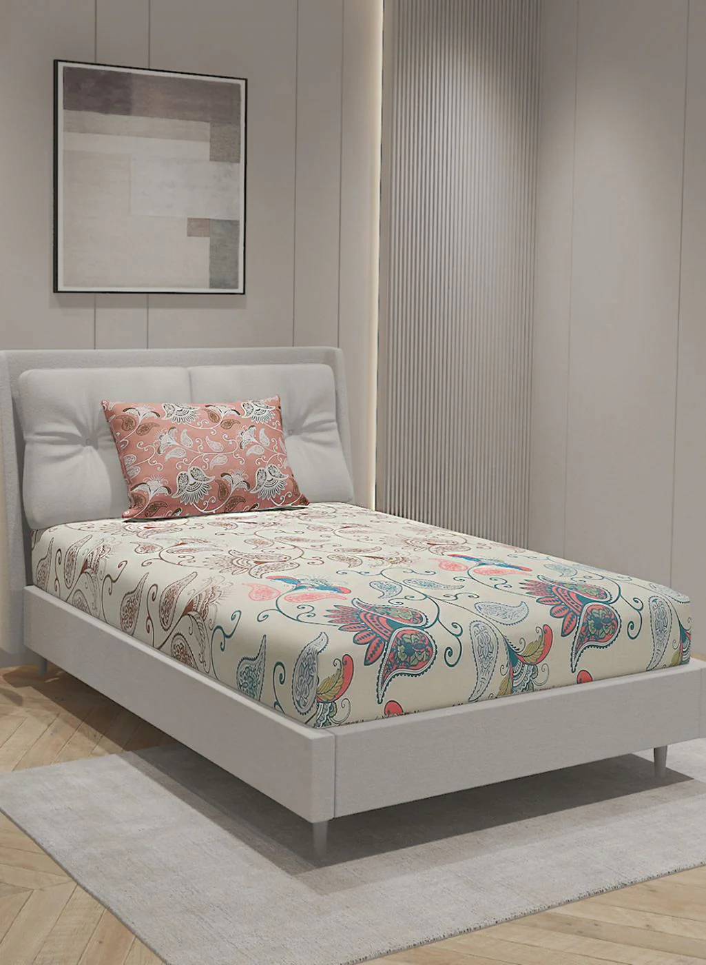 144TC Pure Cotton Single Bedsheet with 1 Pillow Covers - Image 2