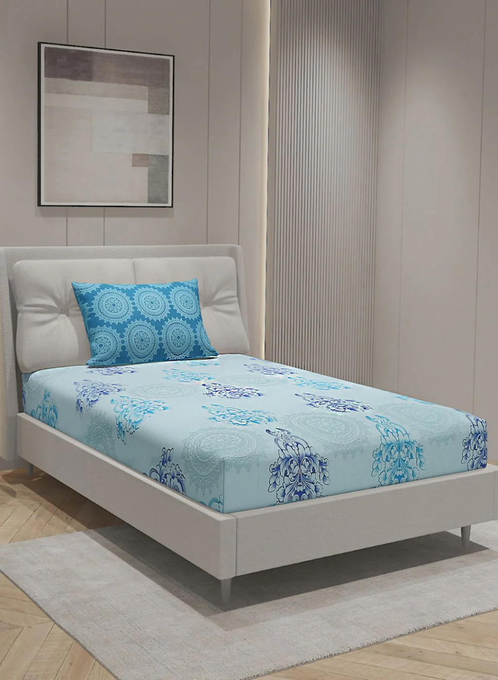 144TC Pure Cotton Single Bedsheet with 1 Pillow Covers - Image 2