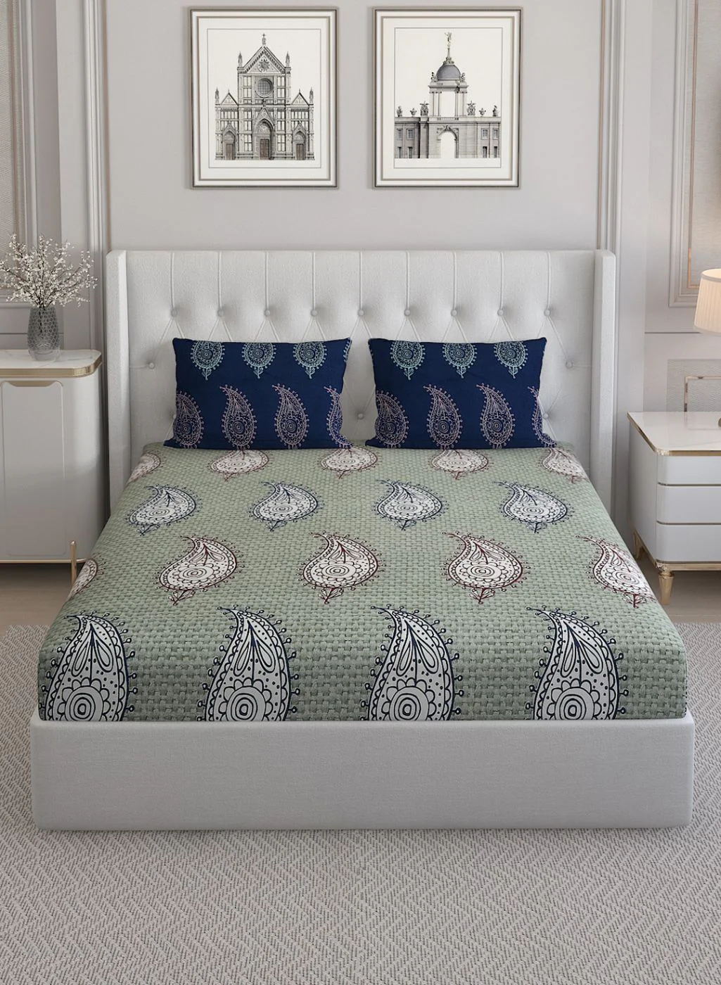 144TC Pure Cotton Single Bedsheet with 2 Pillow Covers - Image 3