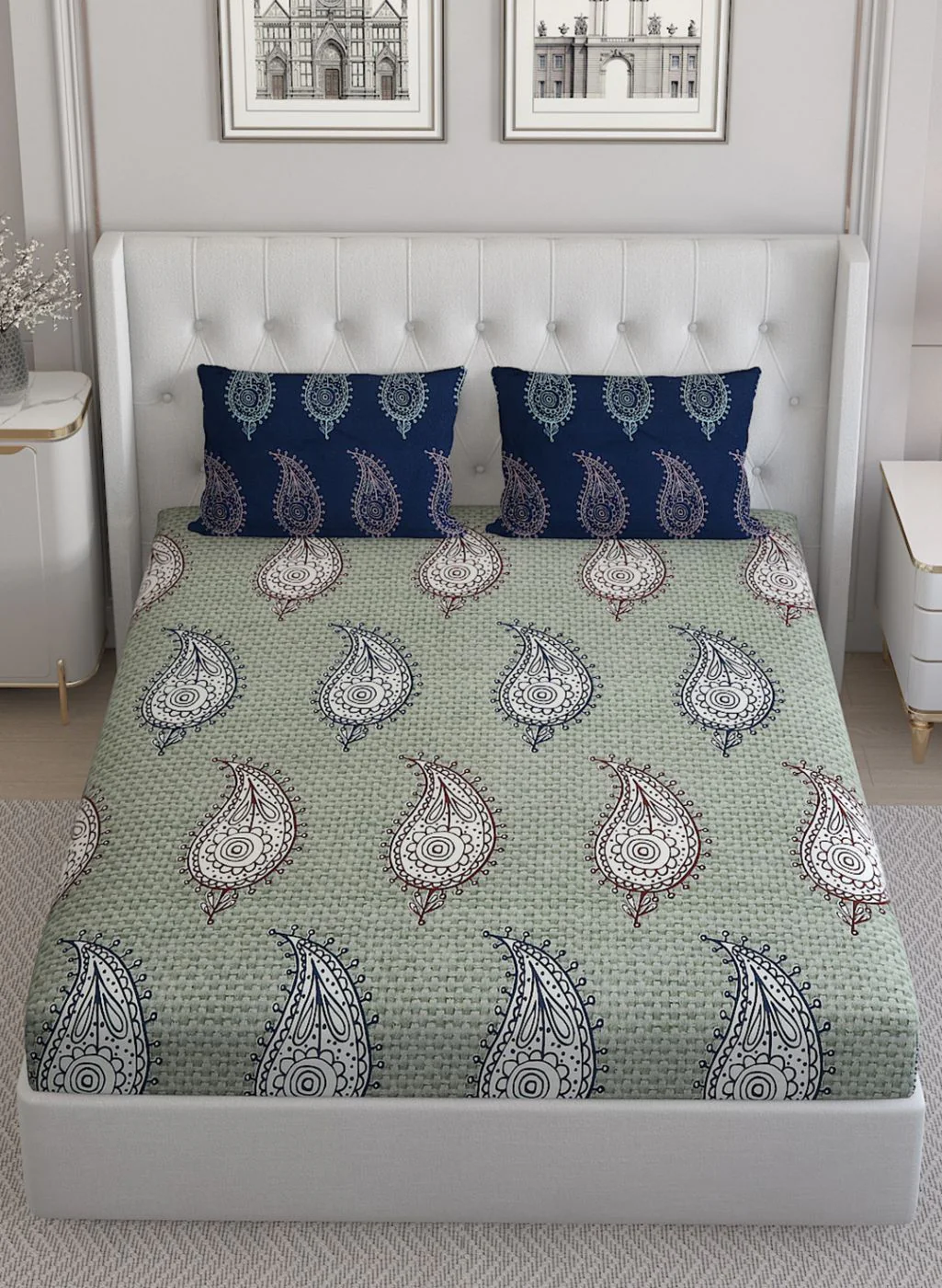 144TC Pure Cotton Single Bedsheet with 2 Pillow Covers - Image 4