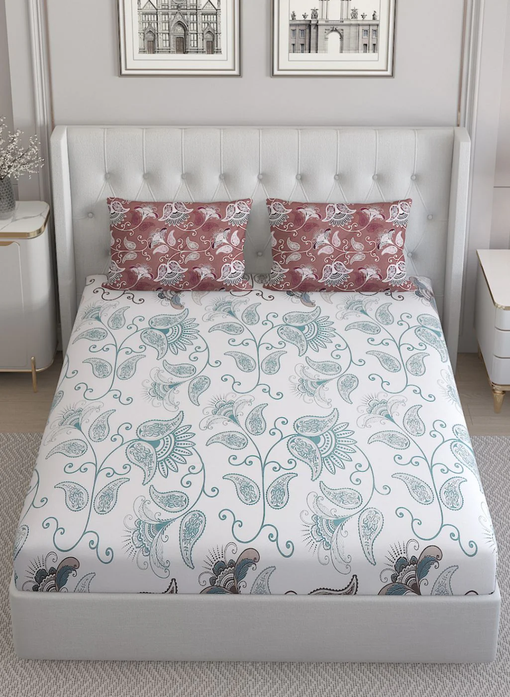 144TC Pure Cotton Single Bedsheet with 2 Pillow Covers - Image 3