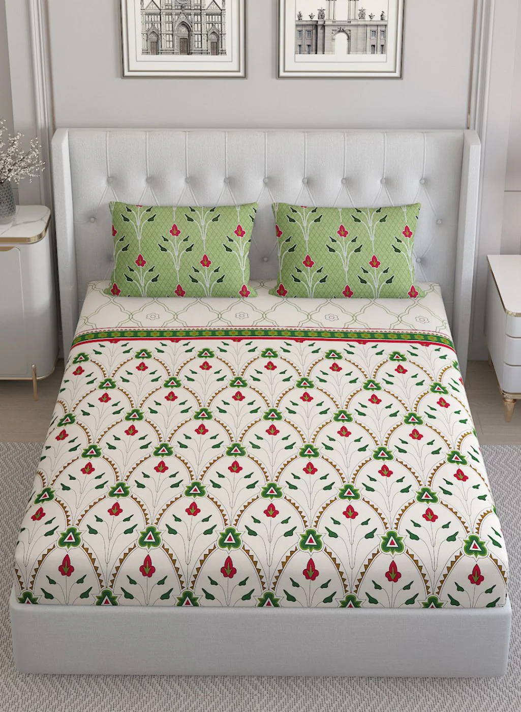 144TC Pure Cotton Single Bedsheet with 2 Pillow Covers - Image 3