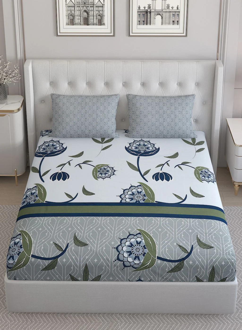 144TC Pure Cotton Single Bedsheet with 2 Pillow Covers - Image 3